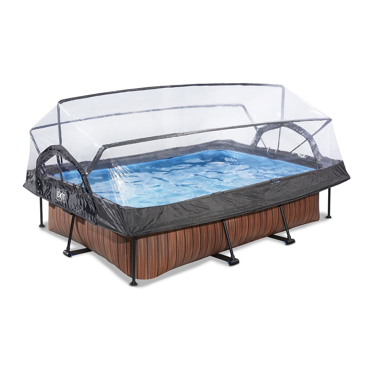 EXIT TOYS Piscine tubulaire Wood rectangulaire 2,20 x 1,50 x 0,65 m avec dôme - Exit Toys