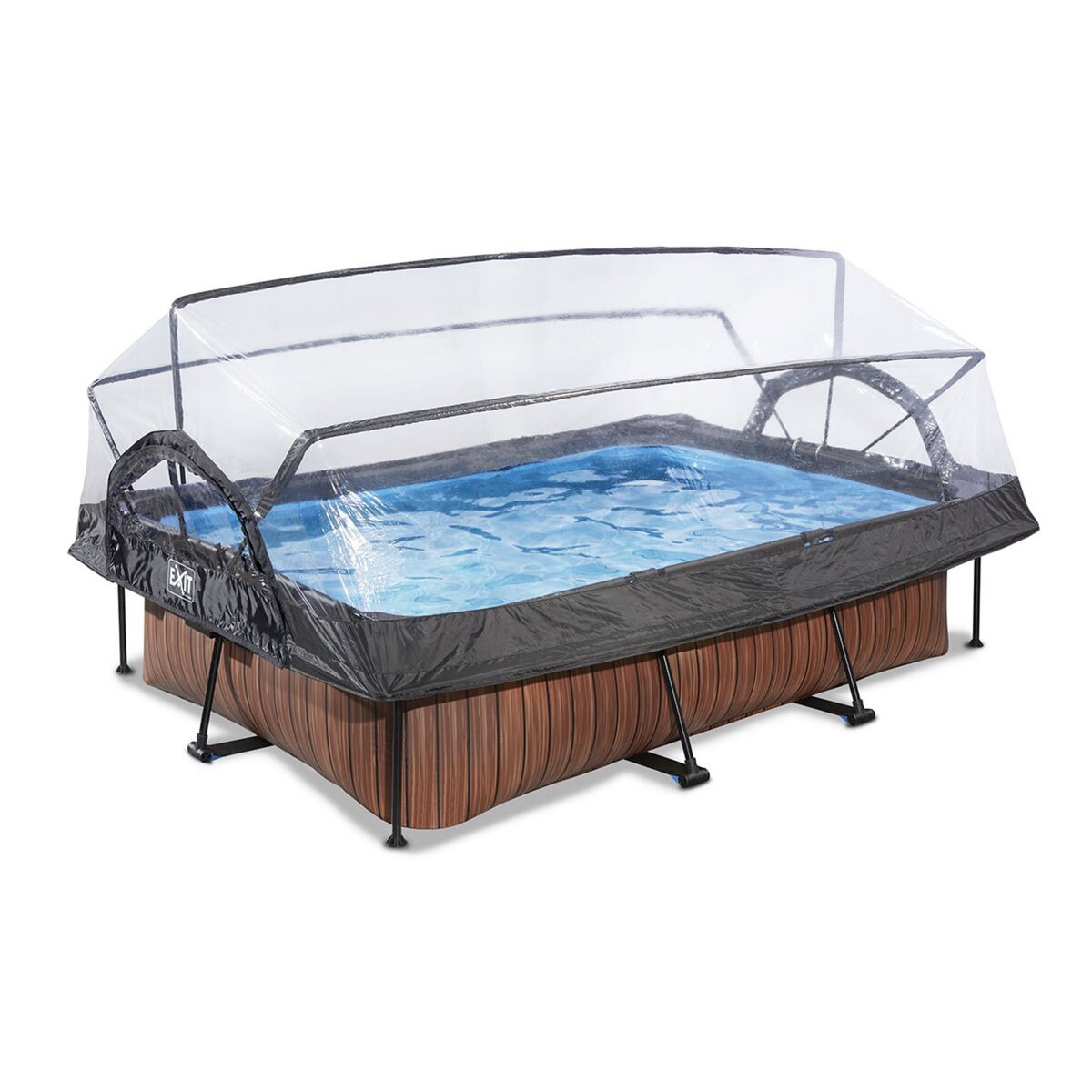 EXIT TOYS Piscine tubulaire Wood rectangulaire 2,20 x 1,50 x 0,65 m avec dôme - Exit Toys