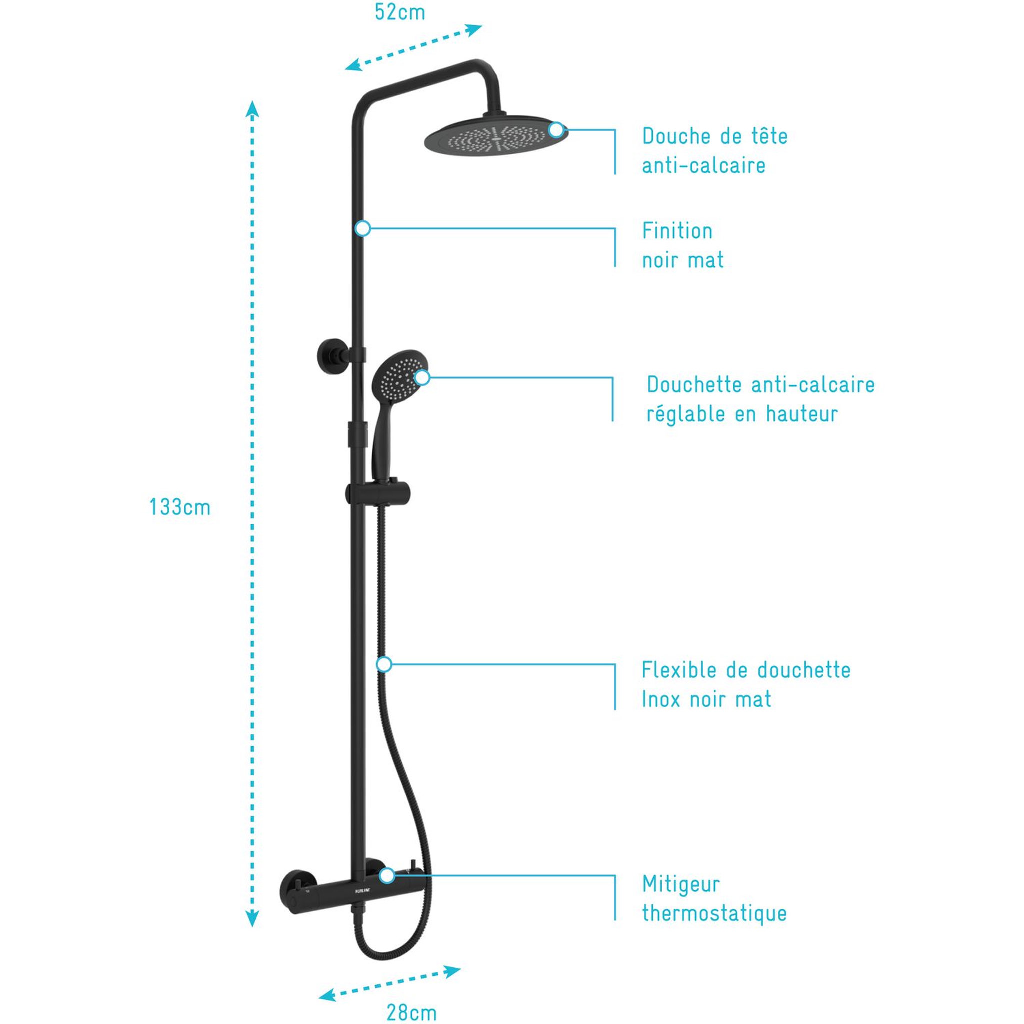 Voir la diapositive 4 : Aurlane Colonne de douche Thermostatique Arty Noir