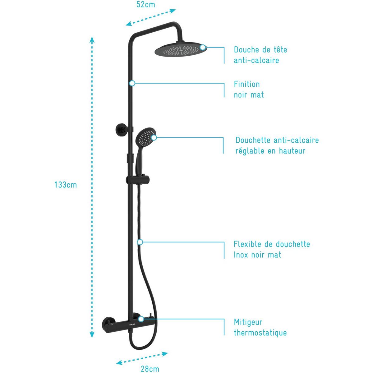 Aurlane Colonne de douche Thermostatique Arty Noir