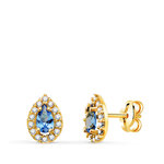 L'ATELIER D'AZUR Boucles d'Oreilles Or 18 Carats 750/000 Jaune - Pierre Bleue et Zirconium