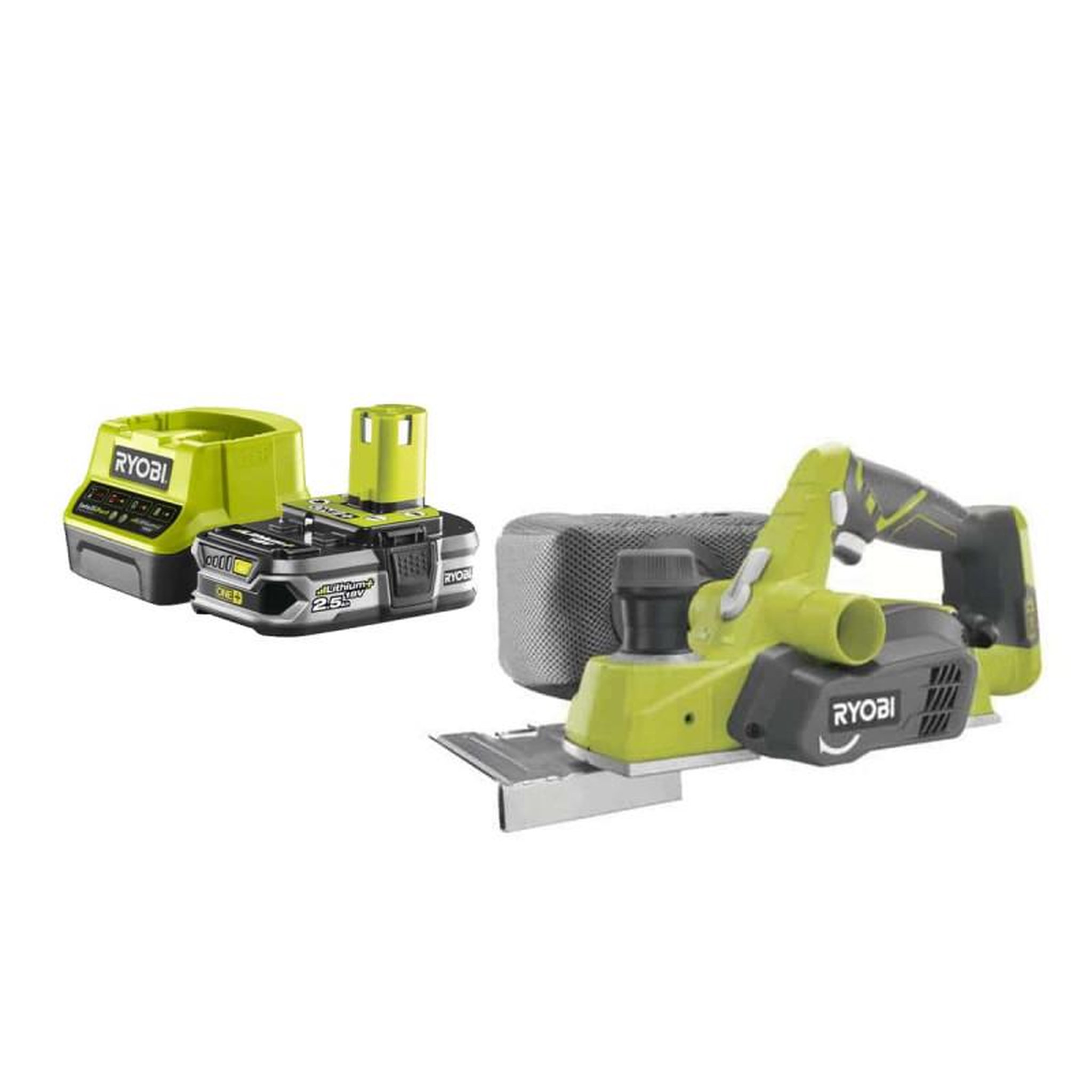 Ryobi Pack ryobi rabot18v 82mm one+ r18pl-0 - 1 batterie 2.5ah - 1 chargeur rapide rc18120-125