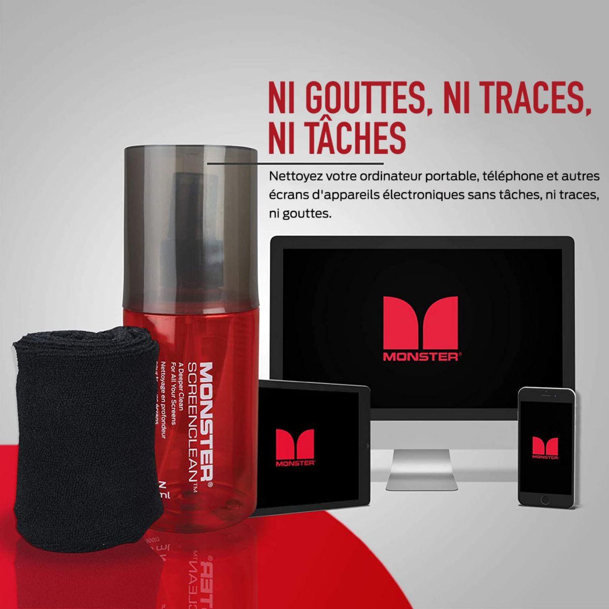 Voir la diapositive 3 : Monster Cable Kit de nettoyage ecran screen clean 200ml