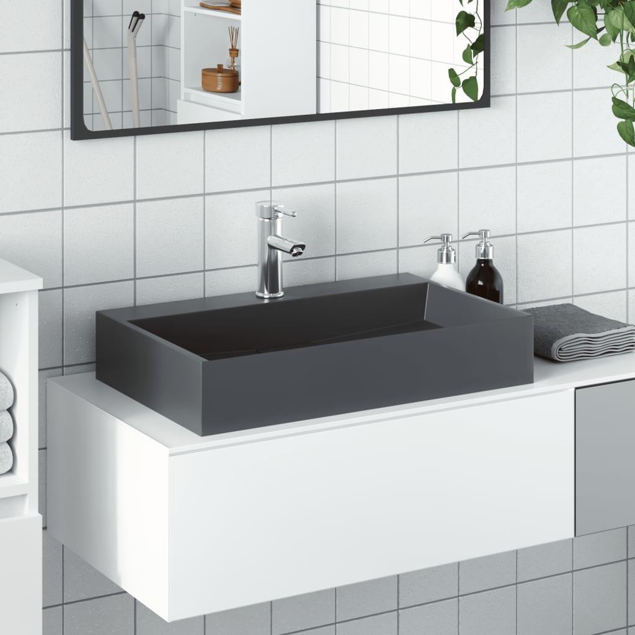VIDAXL Vasque 60x38x11 cm fonte minerale/marbre anthracite