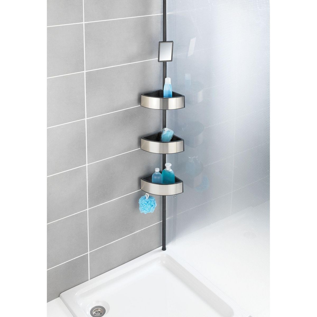 Wenko Etagère de douche extensible en alu Premium Big - L. 27 x H. 70/260 cm - Argent