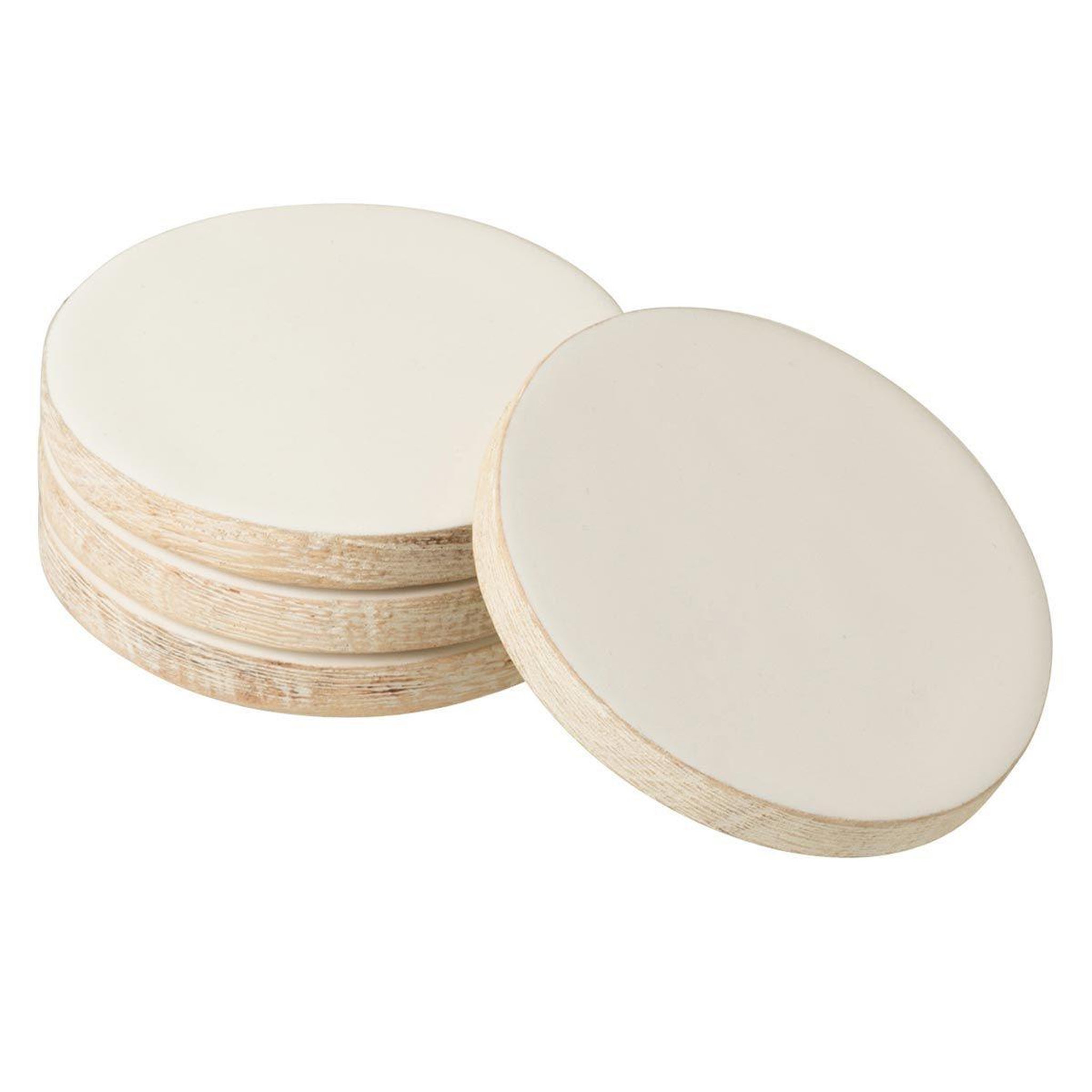 Voir la diapositive 2 : J-LINE Lot de 4 Dessous de Verre  Manguier  10cm Blanc