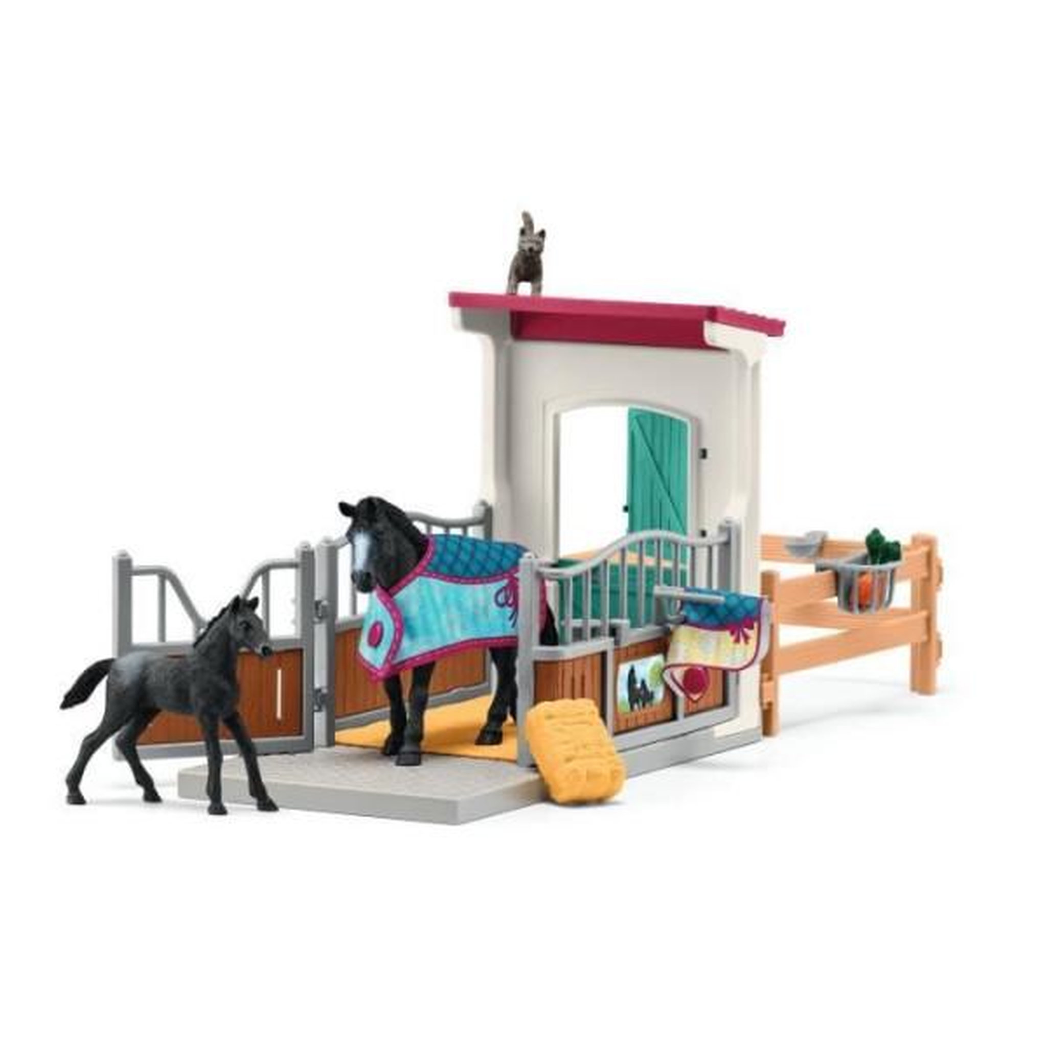 Voir la diapositive 2 : Schleich Box pour cheval avec jument et poulain, coffret schleich avec 34 éléments inclus dont 2 chevaux schleich, coffret figurines po