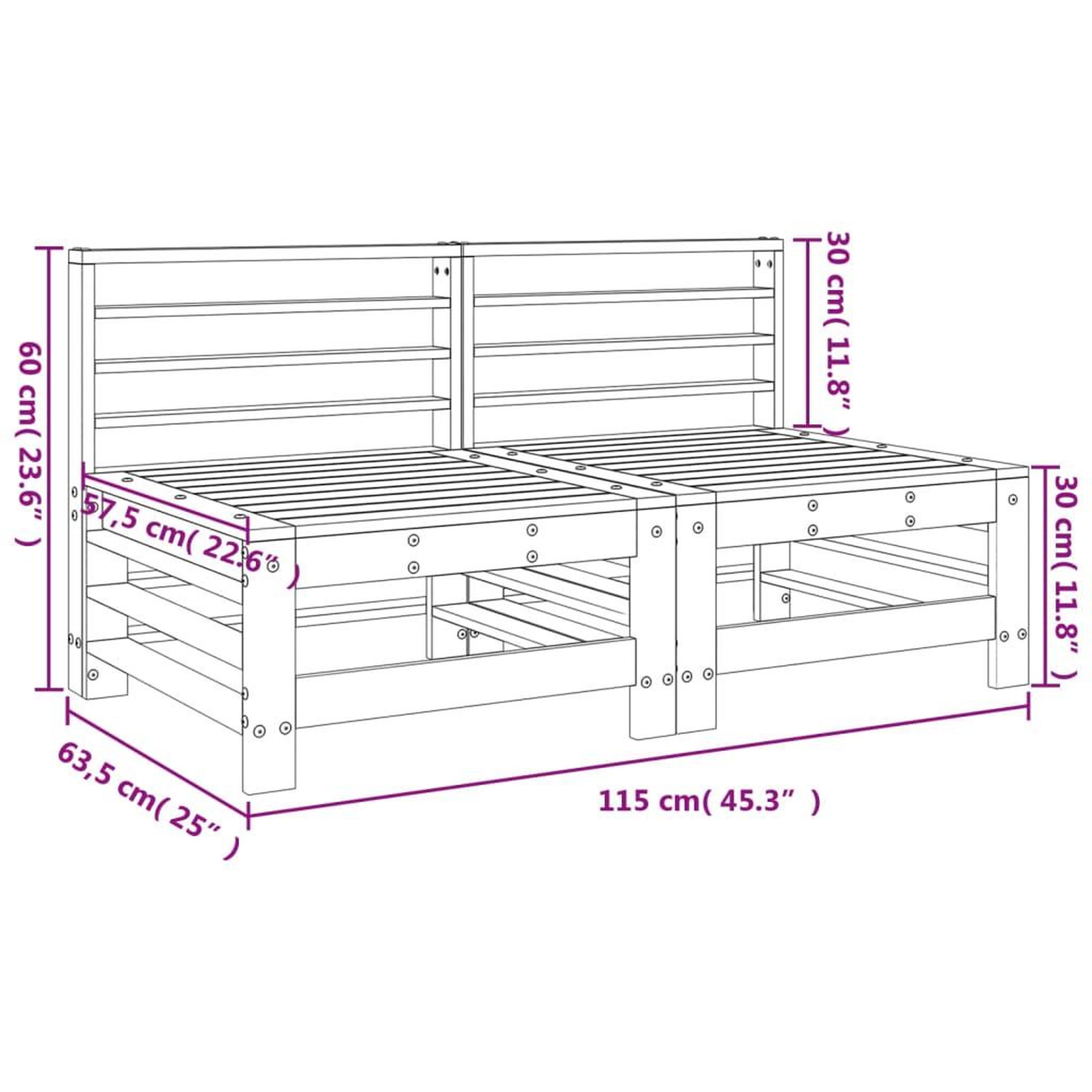 Voir la diapositive 6 : VIDAXL Canapes centraux de jardin 2 pcs gris bois de pin massif