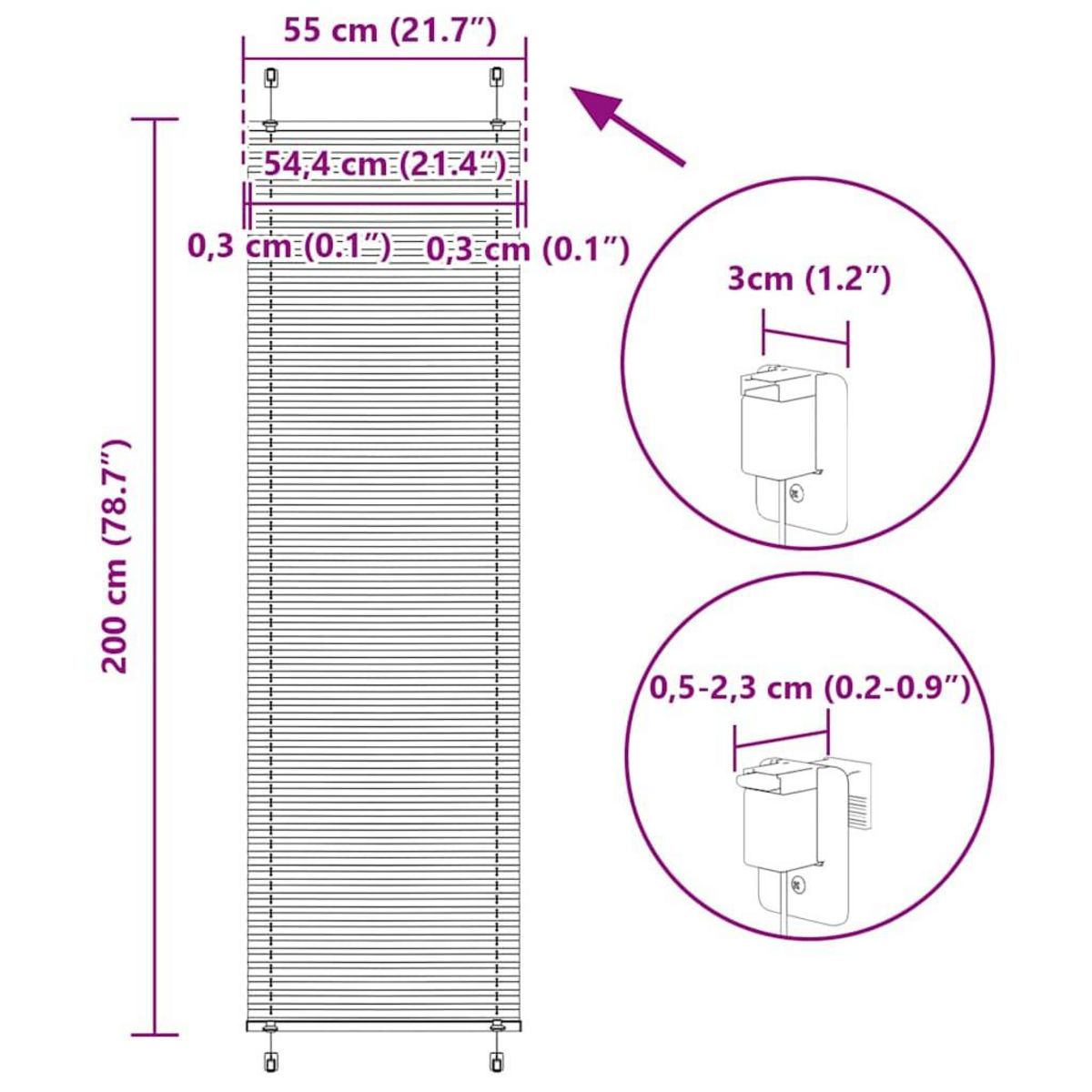 VIDAXL Store plisse gris clair 55x200 cm largeur du tissu 54,4 cm