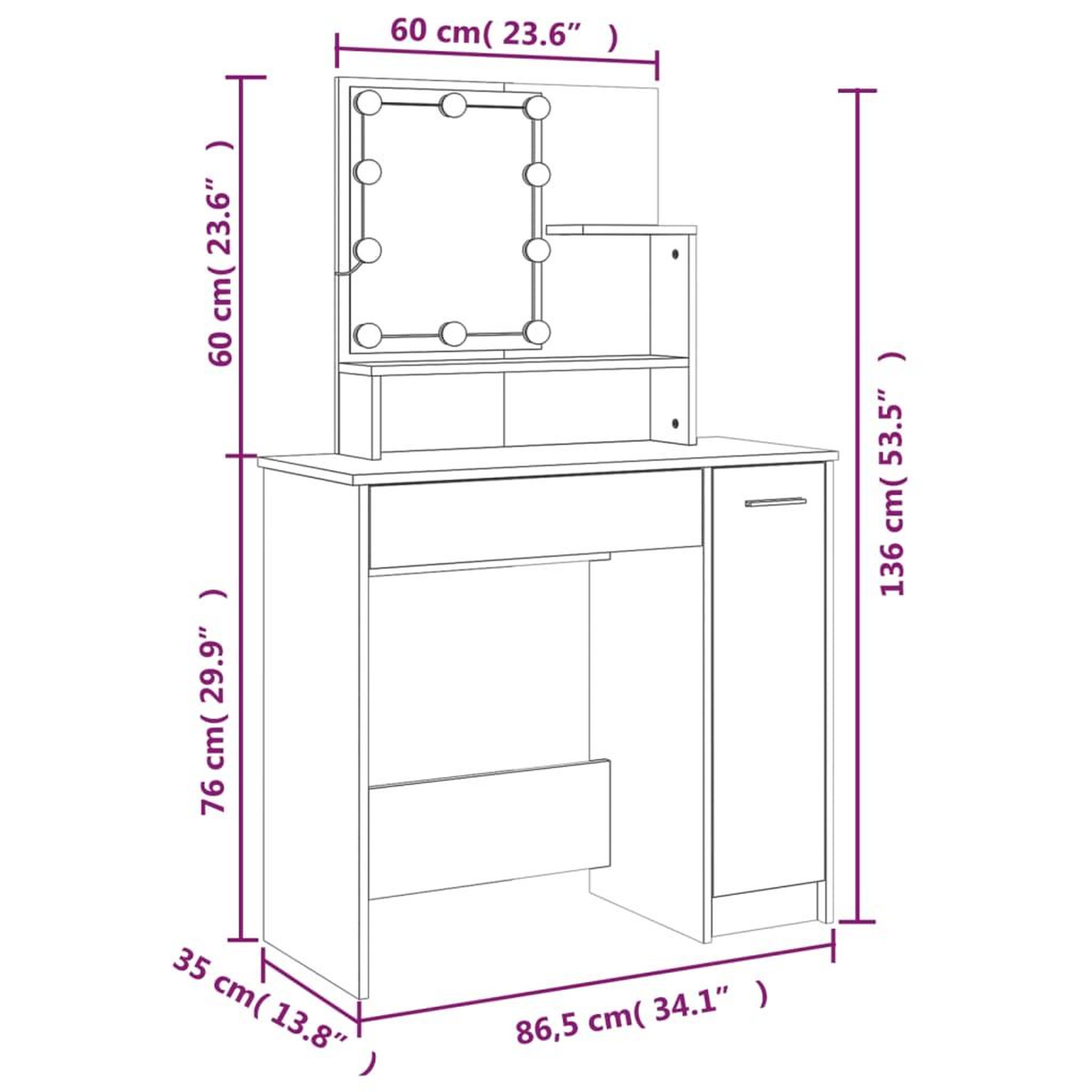 Voir la diapositive 6 : VIDAXL Coiffeuse avec LED noir 86,5x35x136 cm