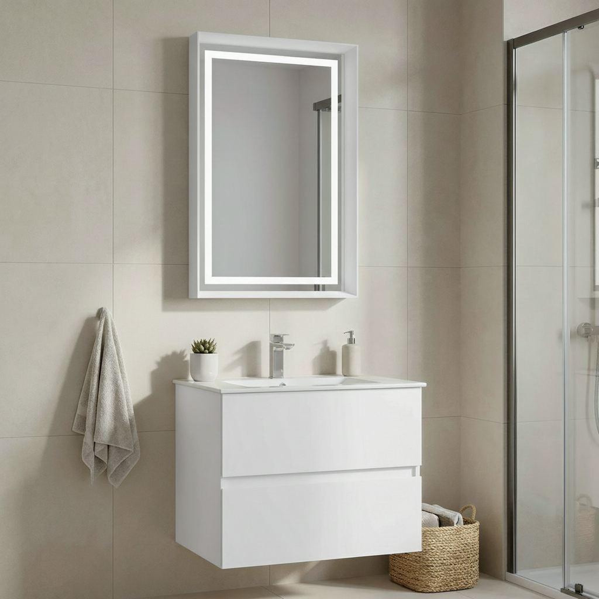 Voir la diapositive 2 : Habitat et Jardin Meuble avec simple vasque et miroir  Nest 71 v2  - 71 x 51 x 55 cm - Matte White