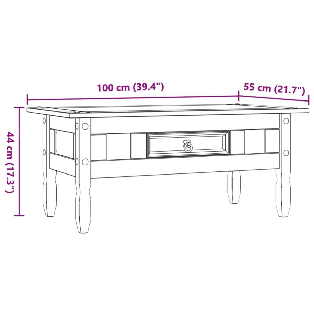 VIDAXL Table basse Pin mexicain Gamme  100 x 55 x 44 cm