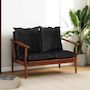 Voir la diapositive 1 : VIDAXL Canape 2 places noir cuir veritable et bois d'acacia solide