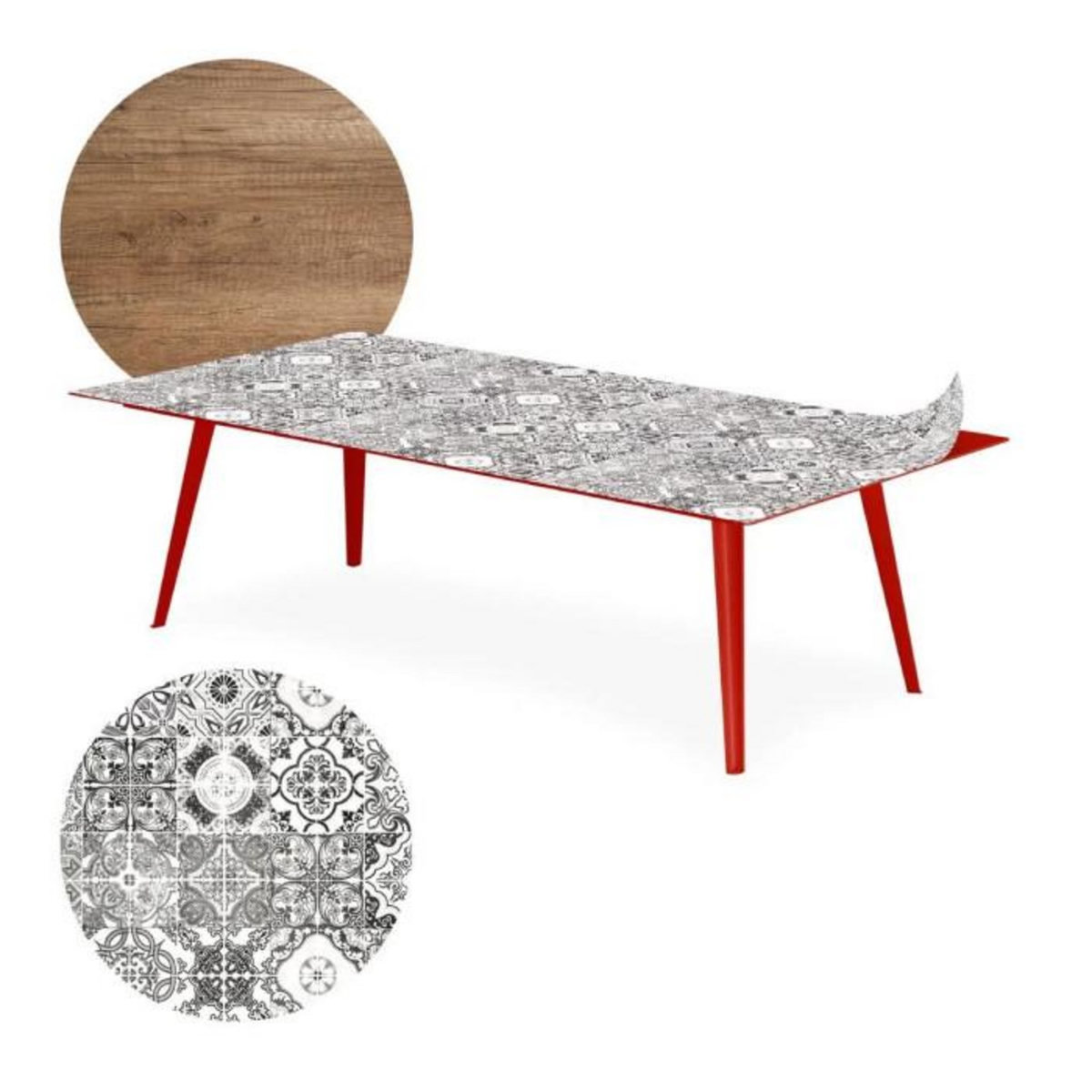 Paris Prix Table Basse 2 Covers  Natural  120cm Rouge