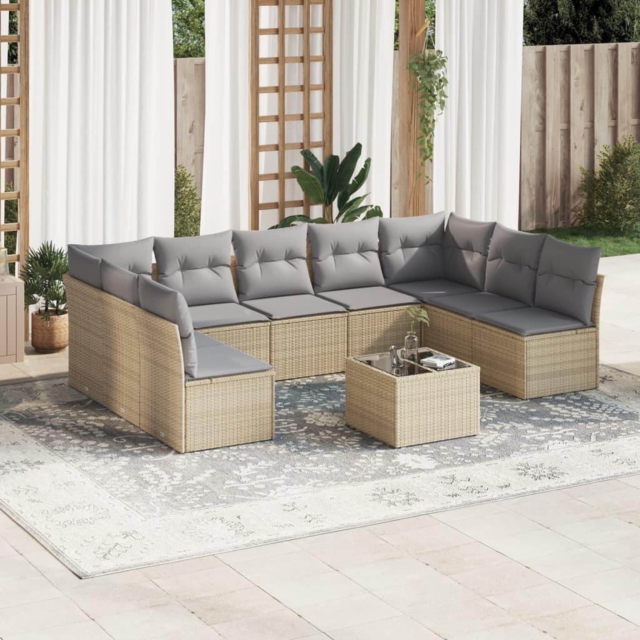 VIDAXL Salon de jardin avec coussins 10 pcs beige resine tressee