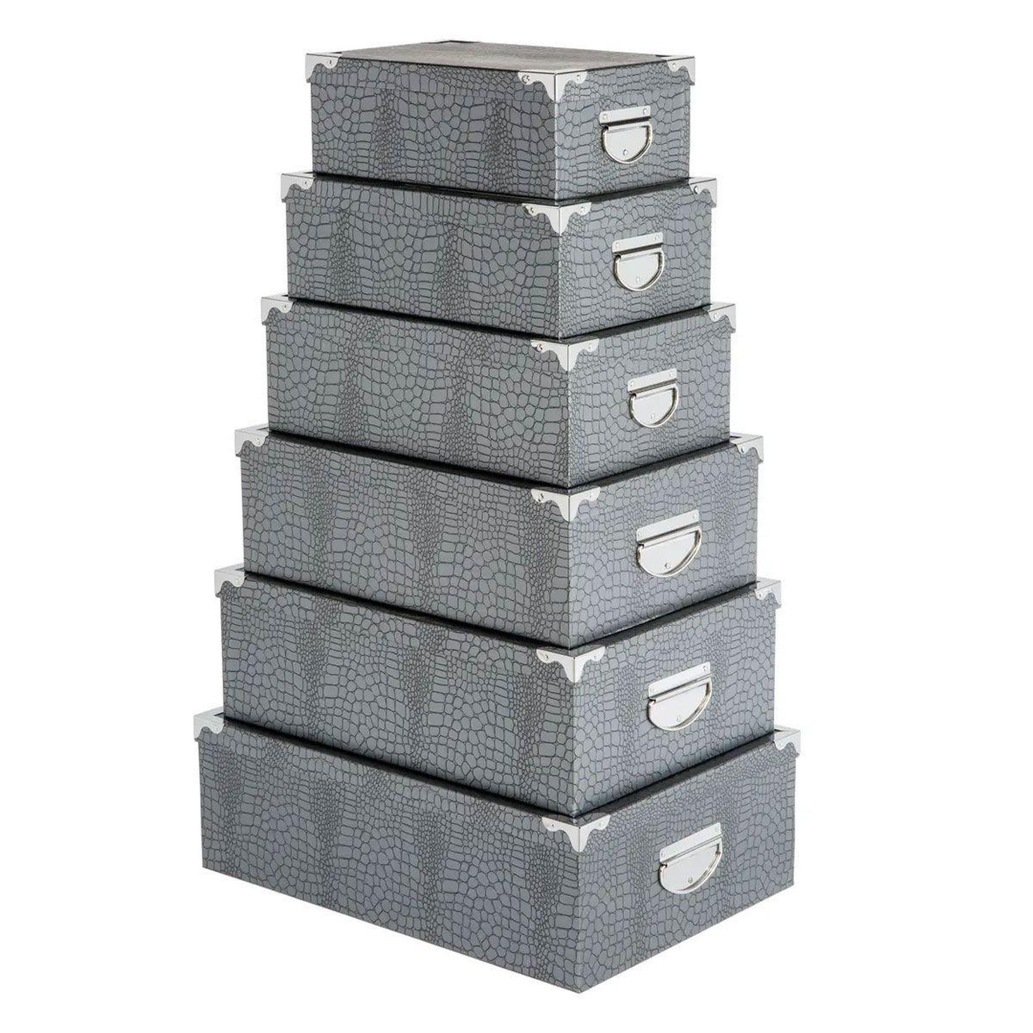 FIVE Set de 6 boîtes de rangement  croco  48cm gris
