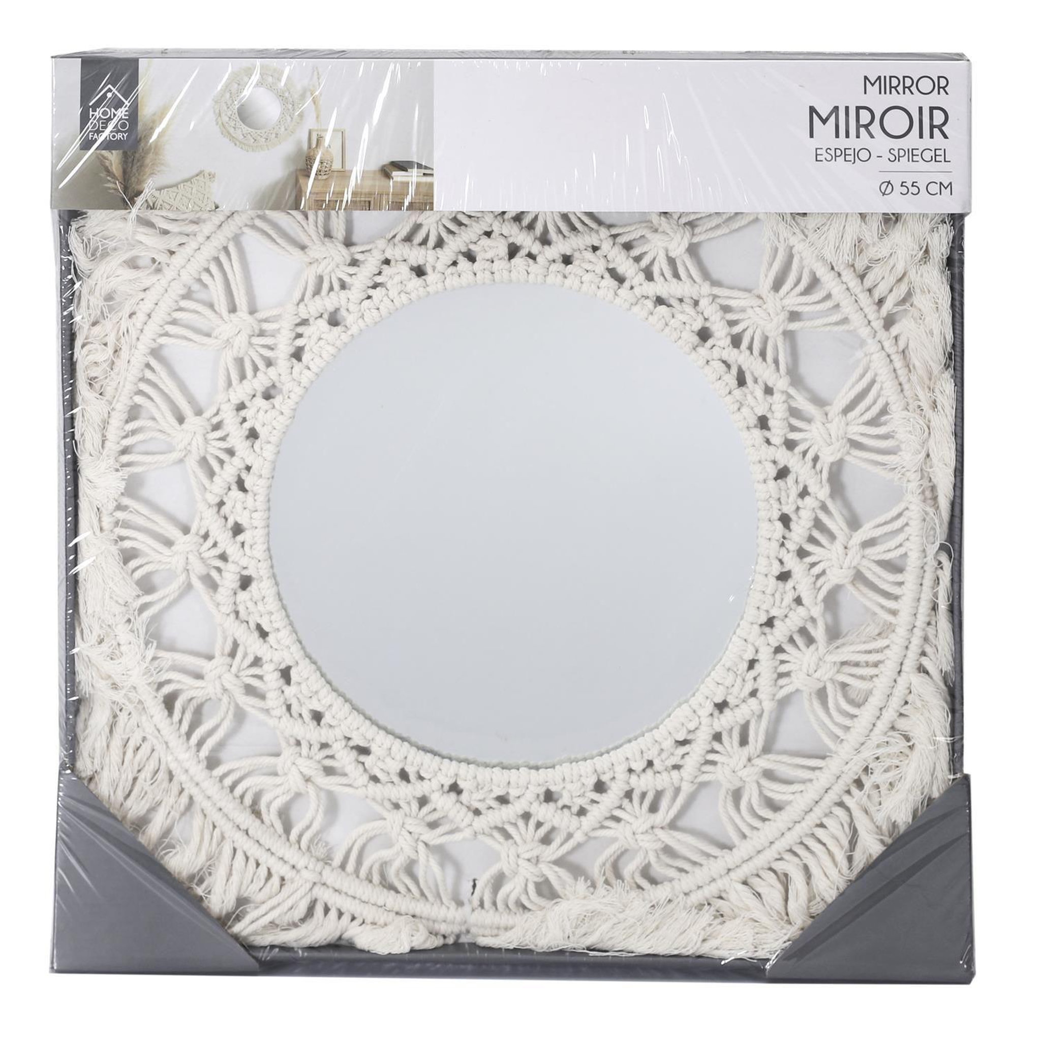Voir la diapositive 4 : The Home Deco Factory Miroir rond bohème - diam 55 cm - beige