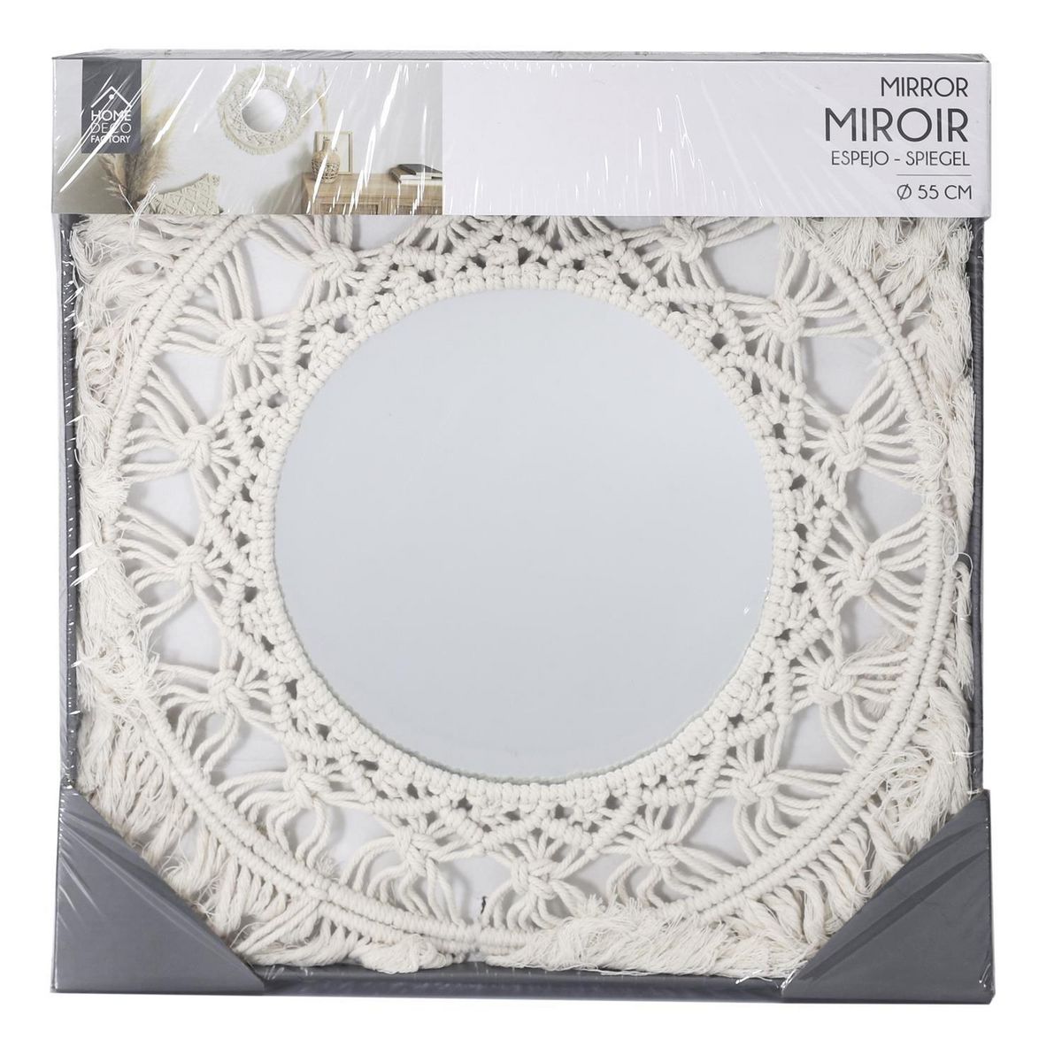 The Home Deco Factory Miroir rond bohème - Diam 55 Cm - Beige