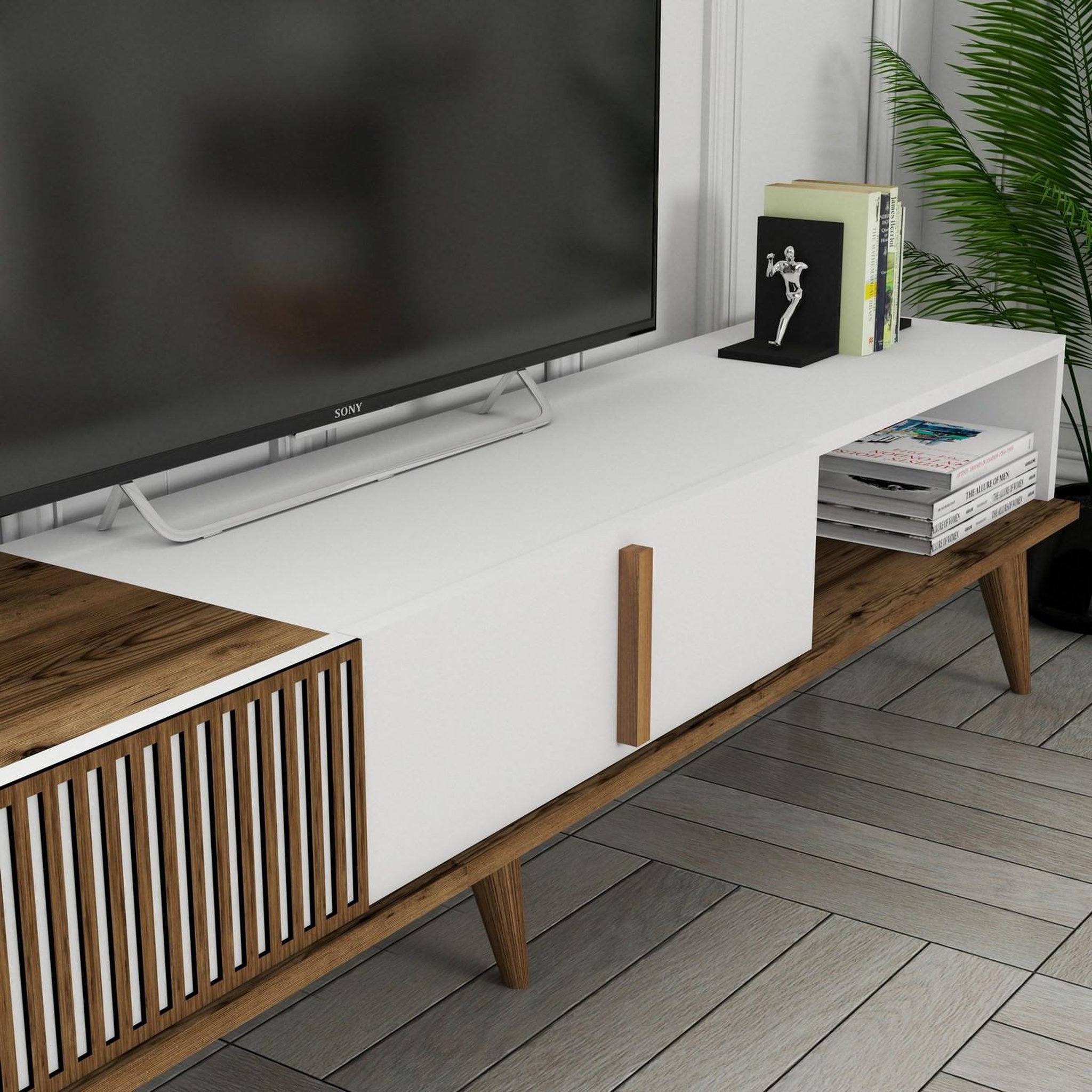 Voir la diapositive 4 : Habitat et Jardin Meuble tv en bois  milan  - 180 x 35 x 40 cm - noyer, blanc