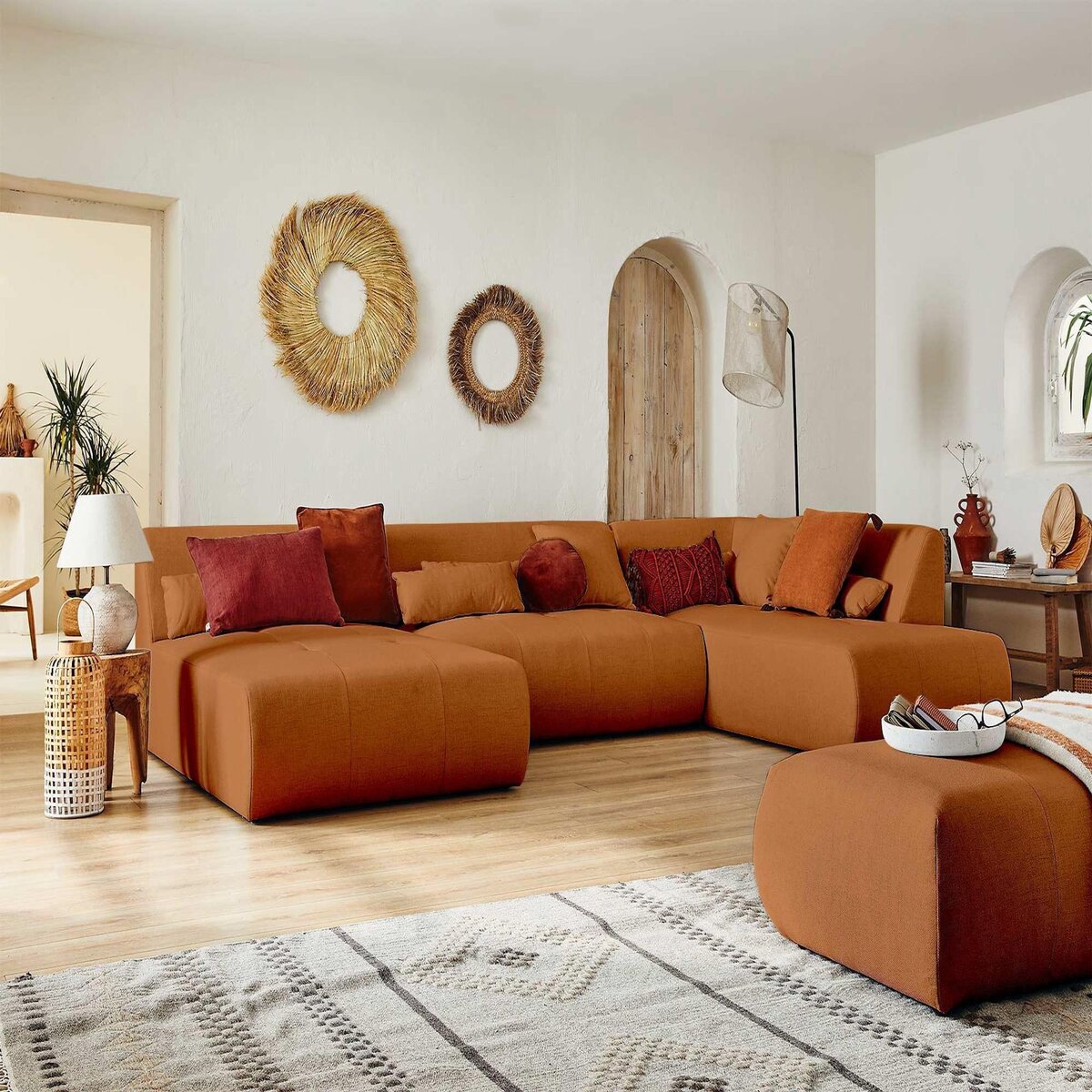 LISA DESIGN Onyx - canapé panoramique d'angle droit 7 places - en tissu