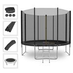 PLAY4FUN Trampoline de Jardin Deluxe 10FT ø305cm Noir - avec Filet de sécurité, Tapis de saut, Coussin de protection, Echelle