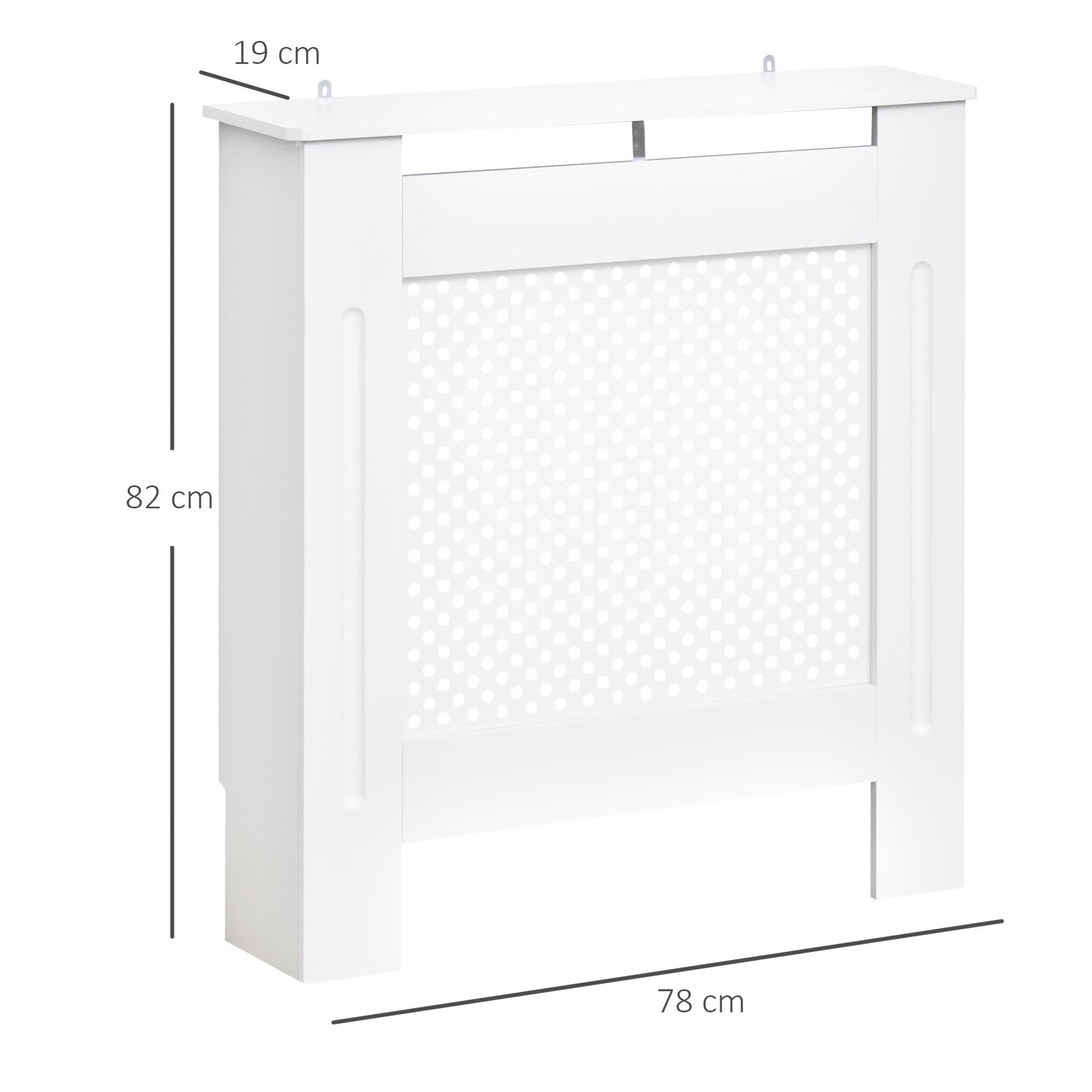 Voir la diapositive 3 : HOMCOM Cache-radiateur design - habillage radiateur motif rond - dim. 78L x 19l x 82H cm - MDF blanc