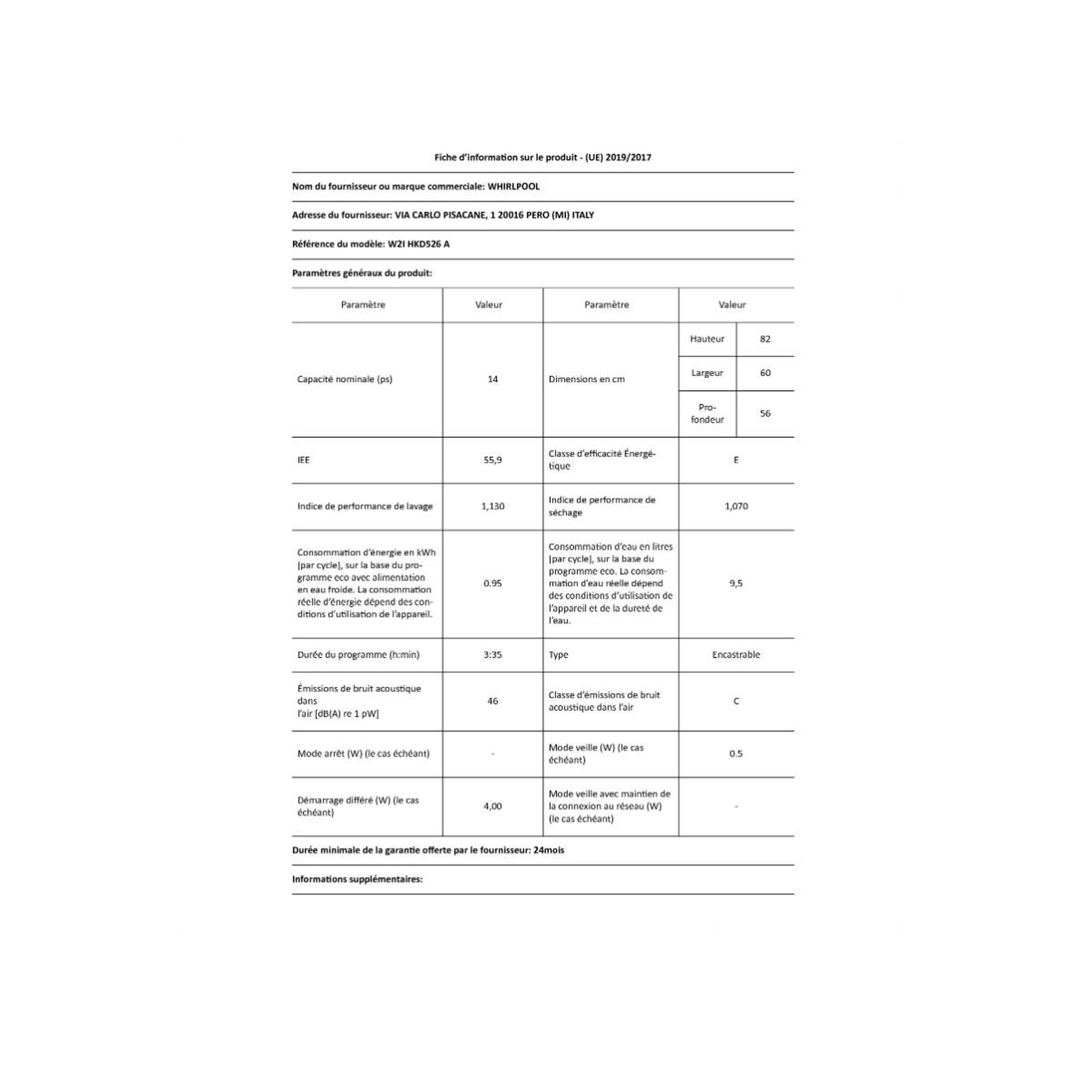 Voir la diapositive 5 : Whirlpool Lave-vaisselle 60cm 14 couverts 46db tout intégrable - w2ihkd526a