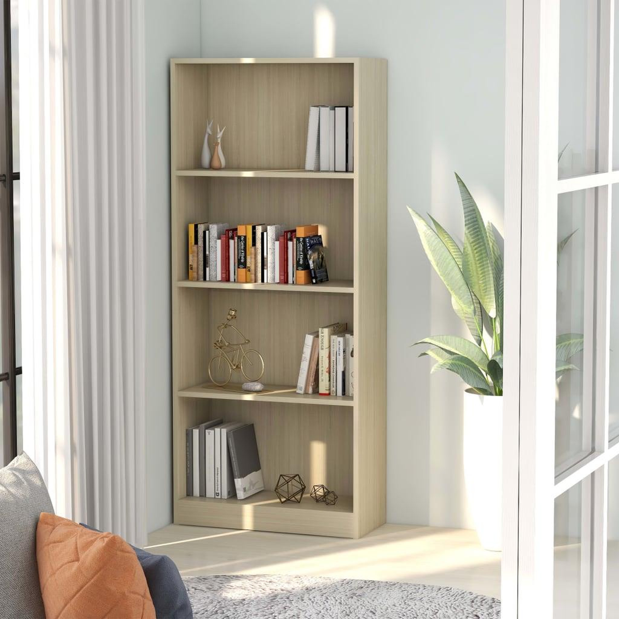 Voir la diapositive 1 : VIDAXL Bibliotheque a 4 niveaux Chene sonoma Bois d'ingenierie