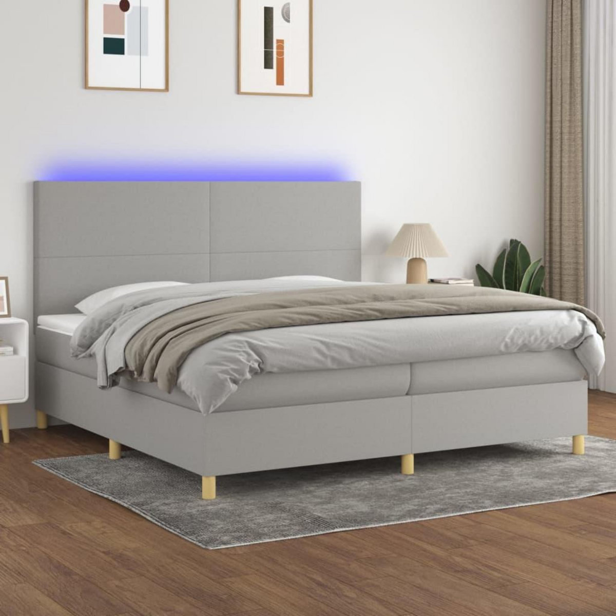 VIDAXL Sommier a lattes de lit et matelas et LED Gris clair 200x200 cm