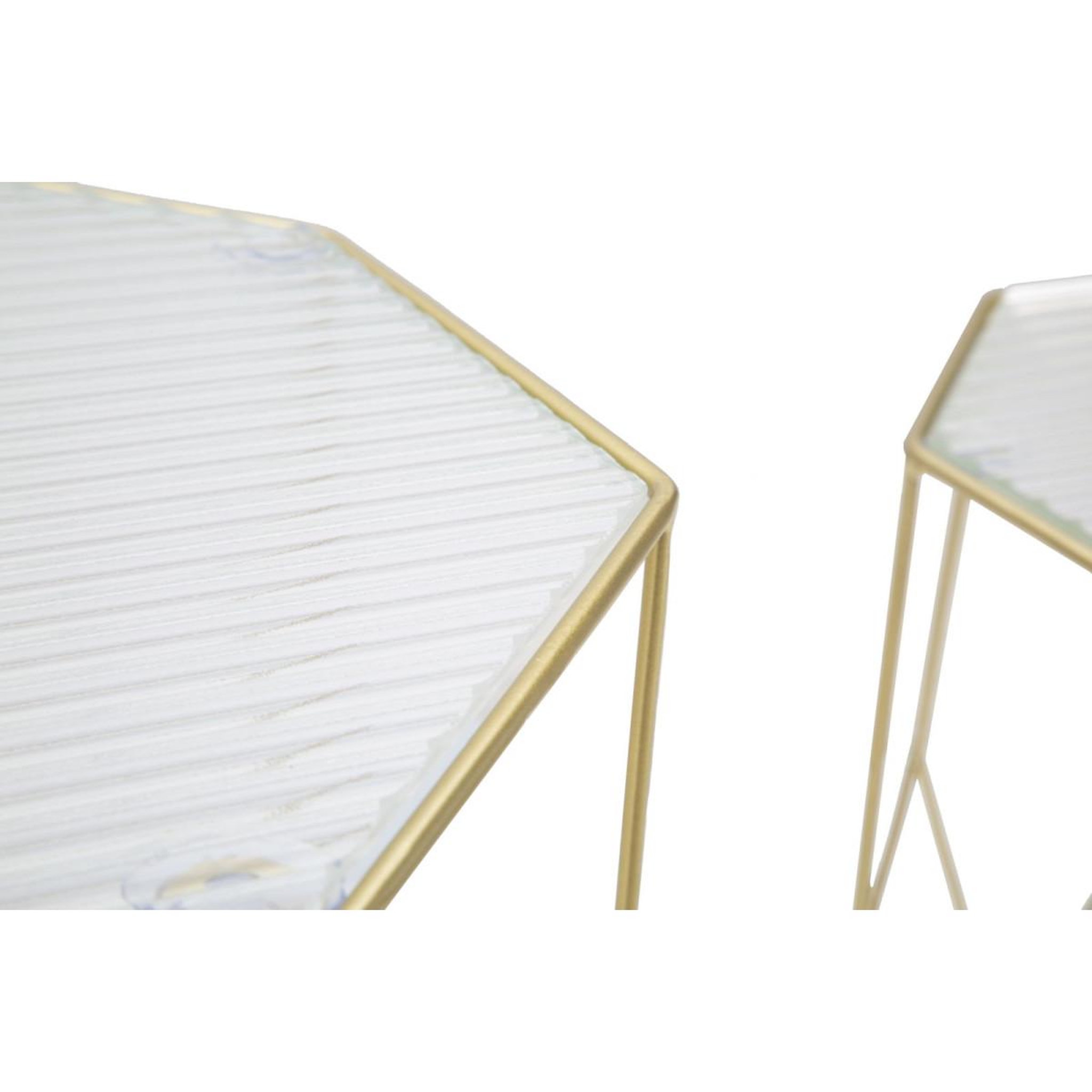 Voir la diapositive 3 : Paris Prix Lot de 2 Tables d'Appoint Octogonale  Glassy  47cm Or