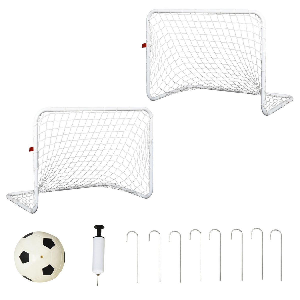 HOMCOM Set de 2 mini cages de football pour enfant - ballon, pompe, piquets inclus - 78L x 46l x 56H cm - métal blanc