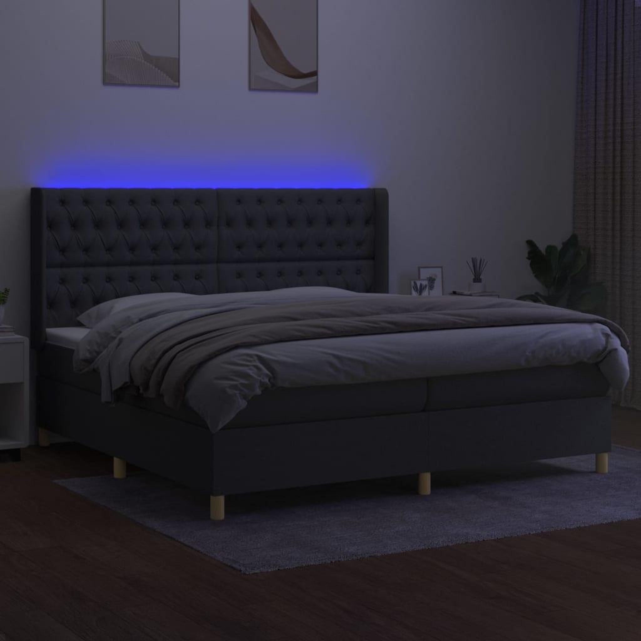 Voir la diapositive 3 : VIDAXL Sommier a lattes de lit matelas LED Gris fonce 200x200 cm Tissu