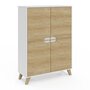 Voir la diapositive 1 : ID MARKET Meuble de rangement 4 portes HELSINKI scandinave blanc et bois