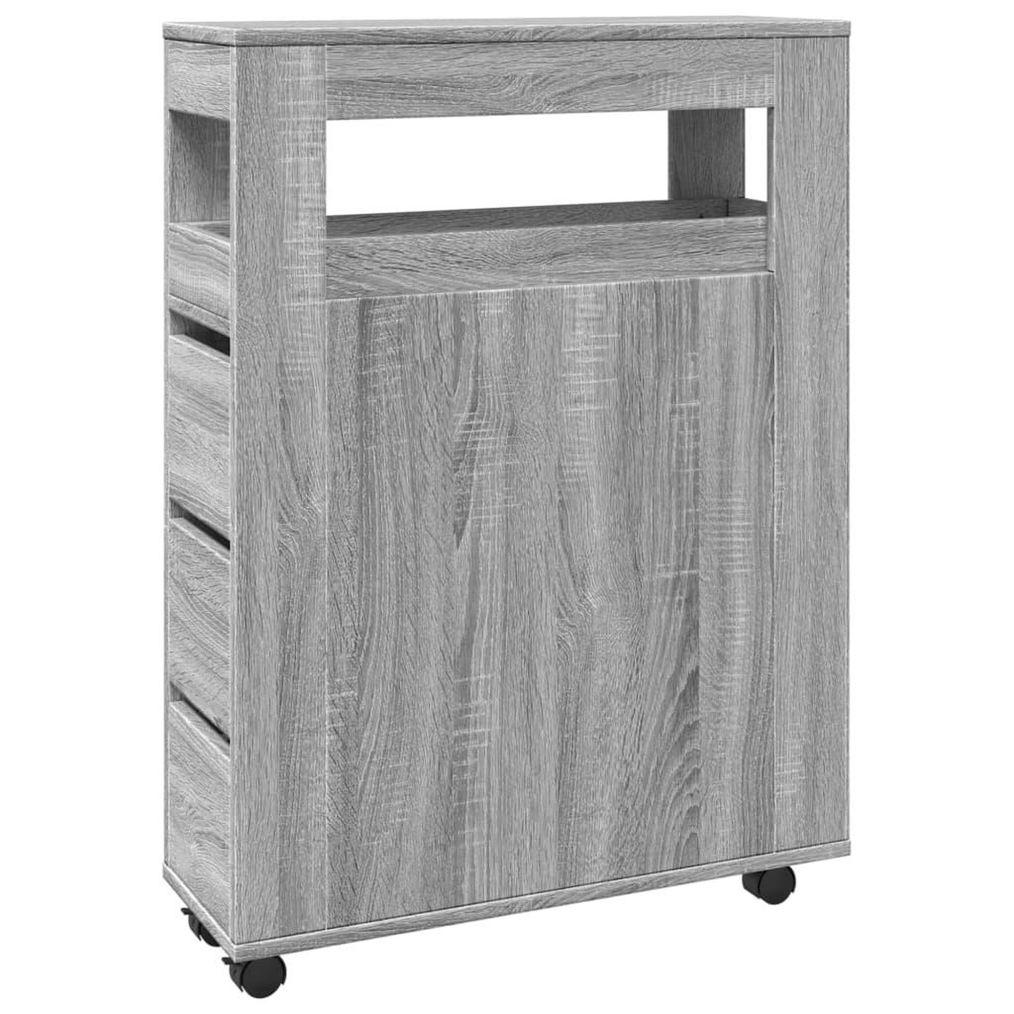 Voir la diapositive 2 : VIDAXL Meuble etroit de salle de bain a roulettes sonoma gris