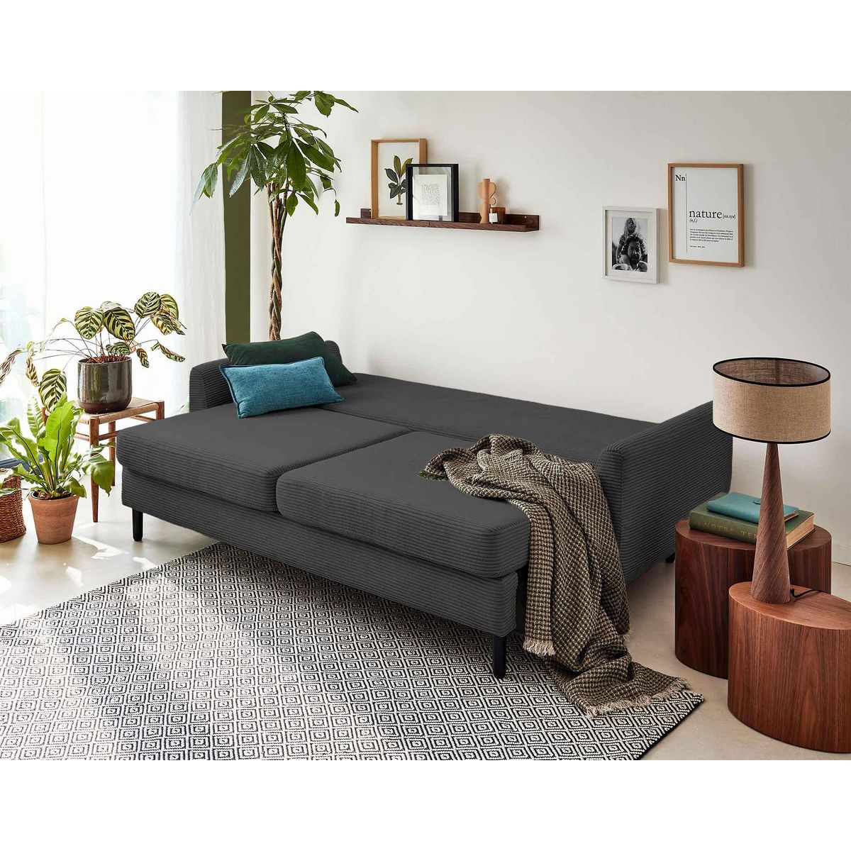 LISA DESIGN Dan - canapé 3 places - convertible avec coffre - en velours côtelé