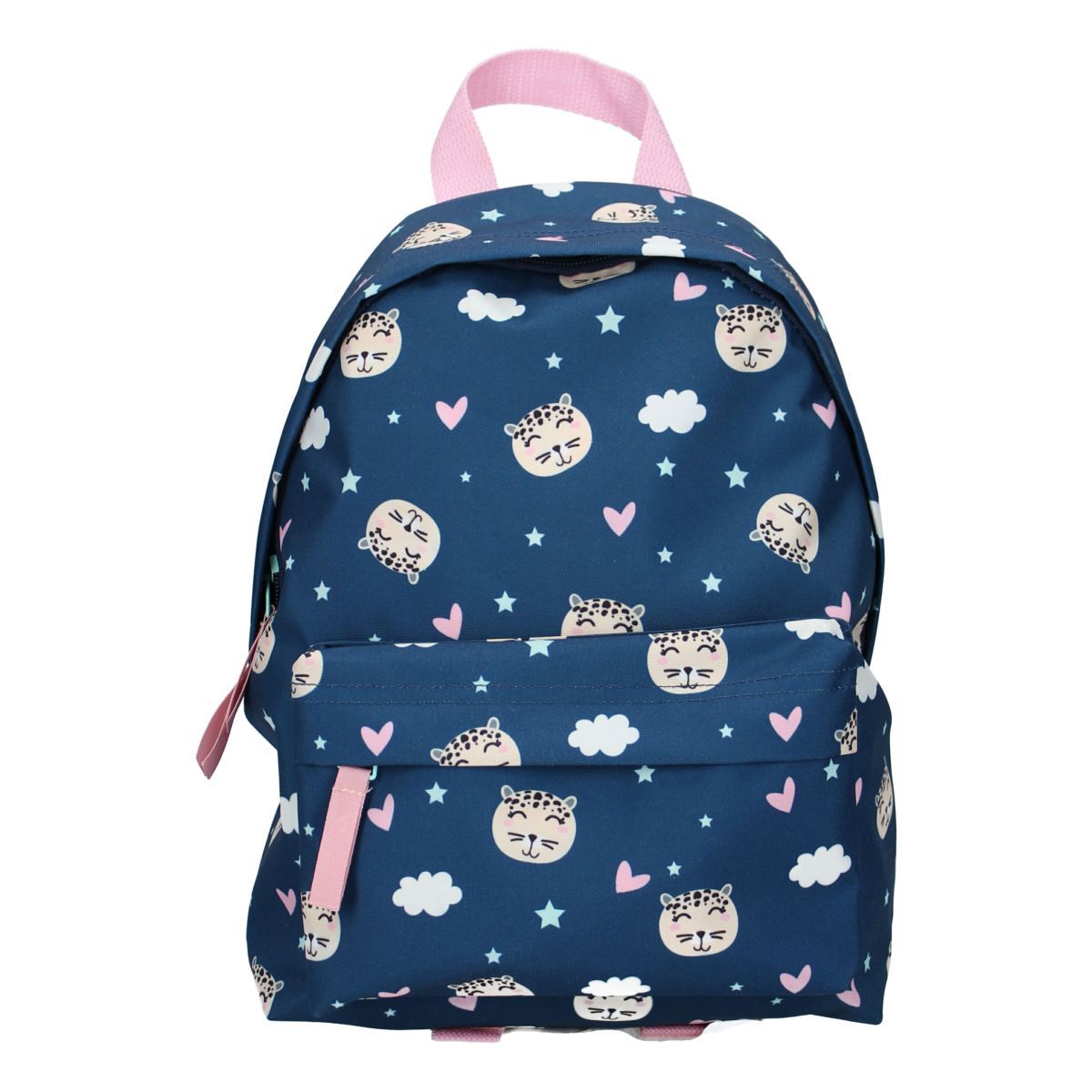 Sac maternelle avec pochette avant bleu motifs léopards