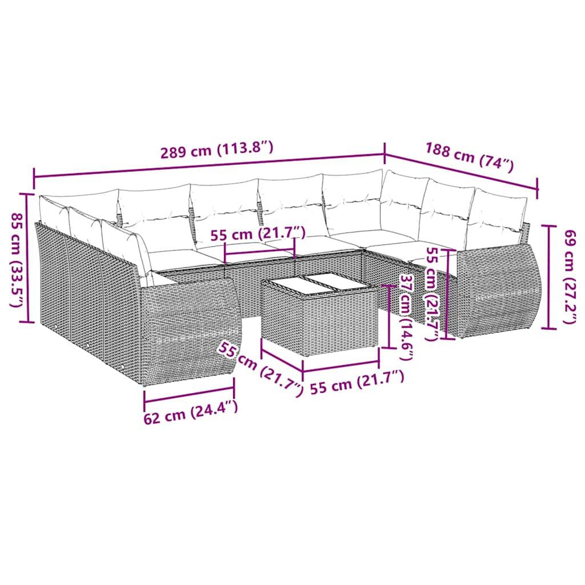 Voir la diapositive 3 : VIDAXL Salon de jardin avec coussins 10 pcs gris clair resine tressee