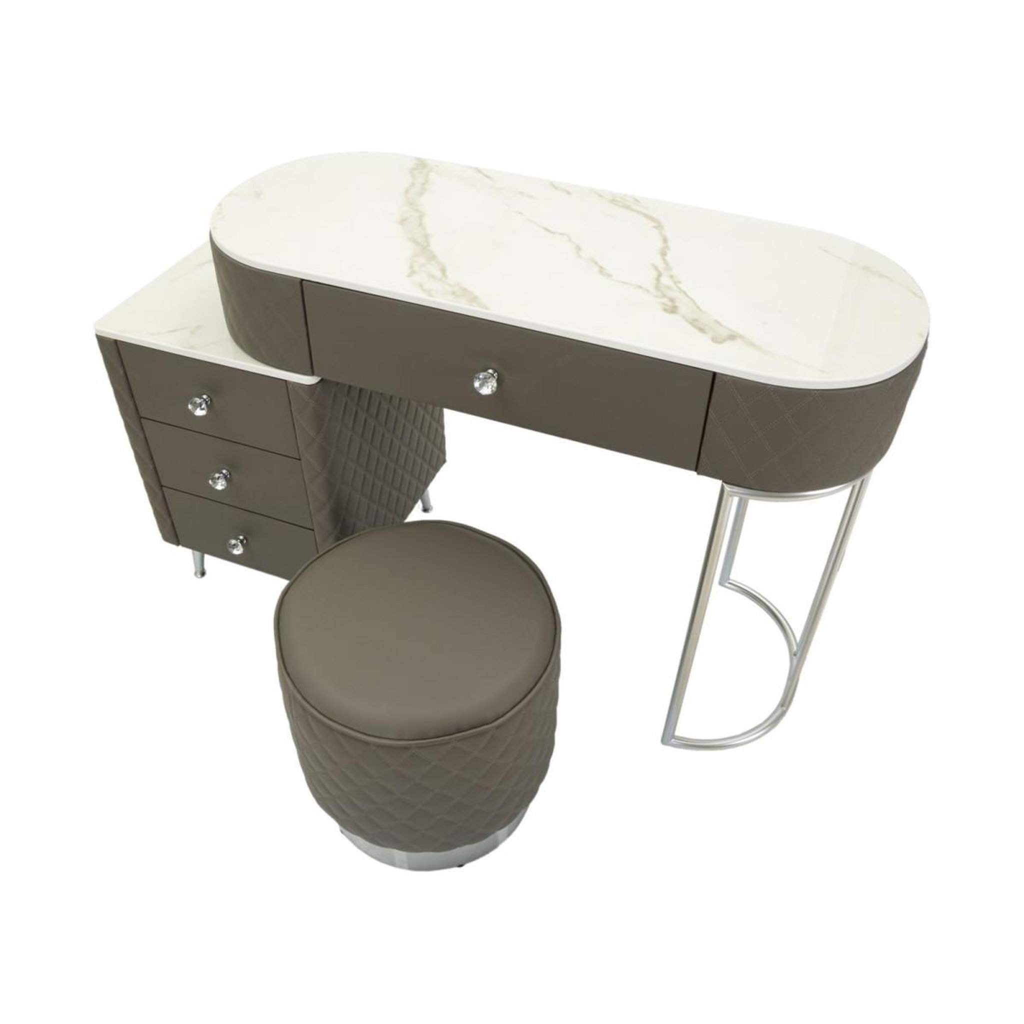 Voir la diapositive 4 : Paris Prix Coiffeuse avec pouf effet marbre  sharon  120 gris & argent