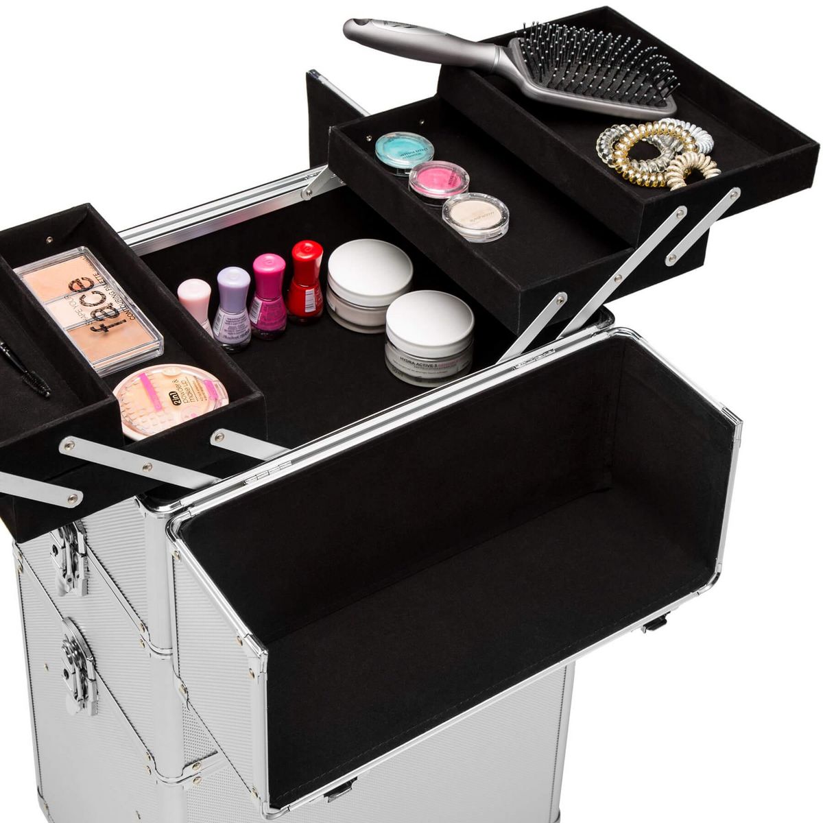 tectake Vanity de maquillage 3-en-1 avec revêtement intérieur en velours argent