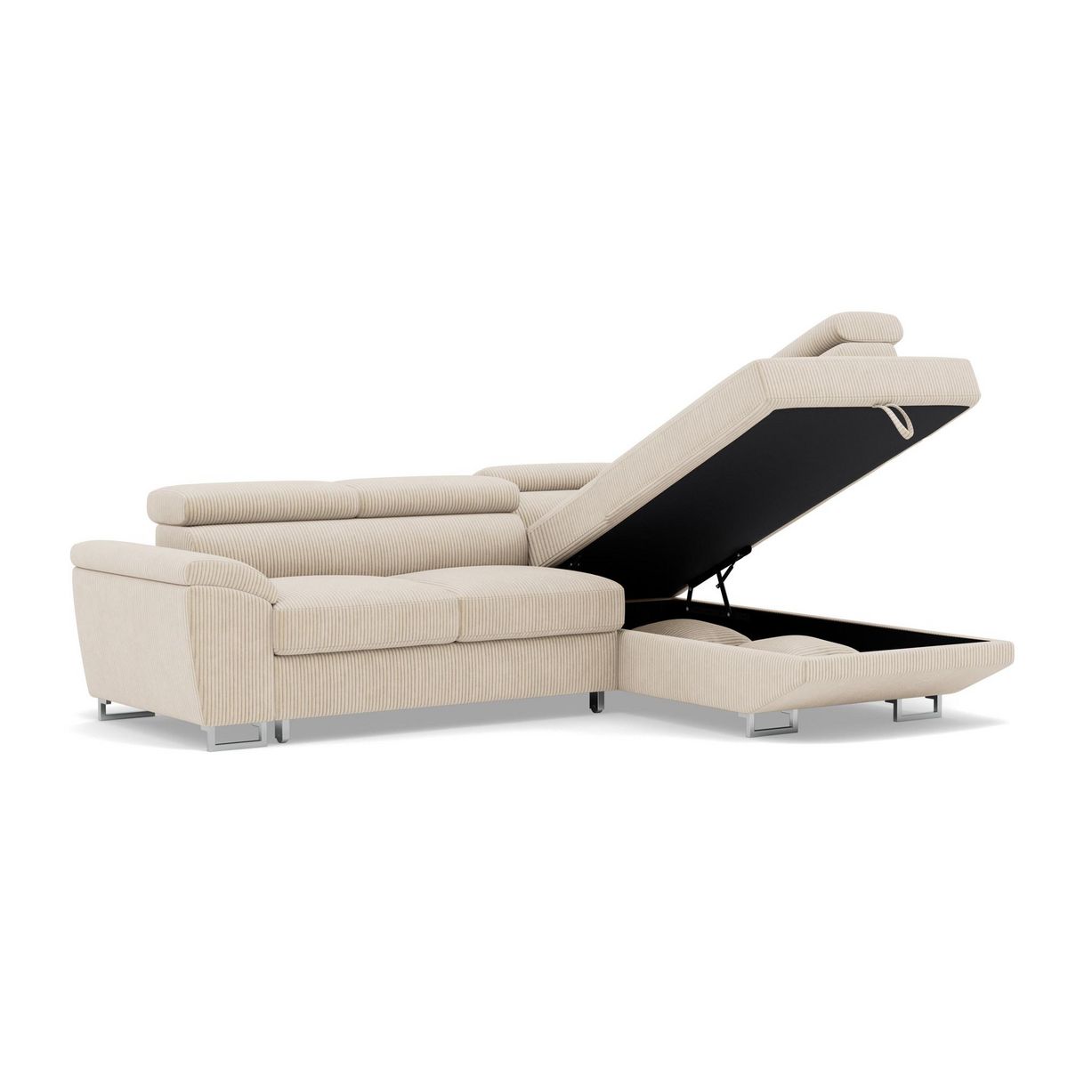 BEST MOBILIER Baoji - canapé d'angle droit 5 places convertible avec têtières et coffre en velours côtelé