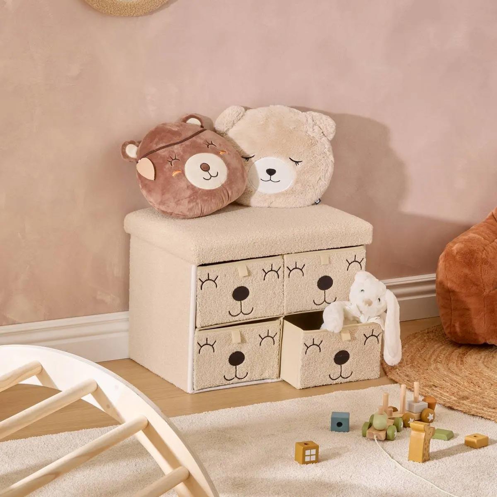Voir la diapositive 3 : Atmosphera Kids Pouf enfant avec 4 tiroirs  ezzio  50cm beige