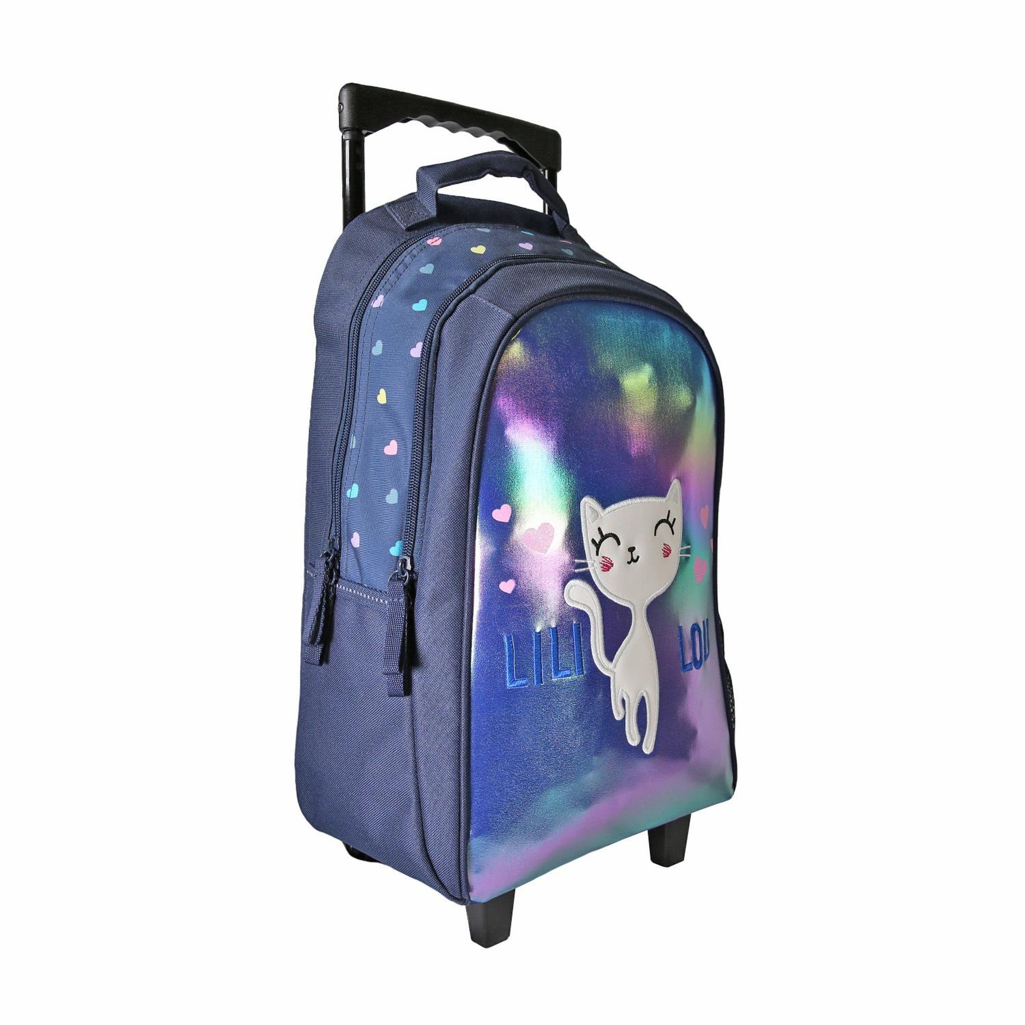 Voir la diapositive 2 : Bagtrotter Lili Lou - Sac à dos à roulettes bleu marine  2 compartiments - Bagtrotter