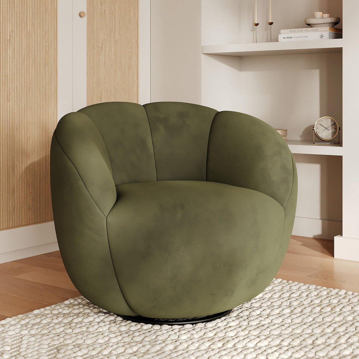 Rendez vous déco Fauteuil pivotant en velours vert olive foncé-Ysé