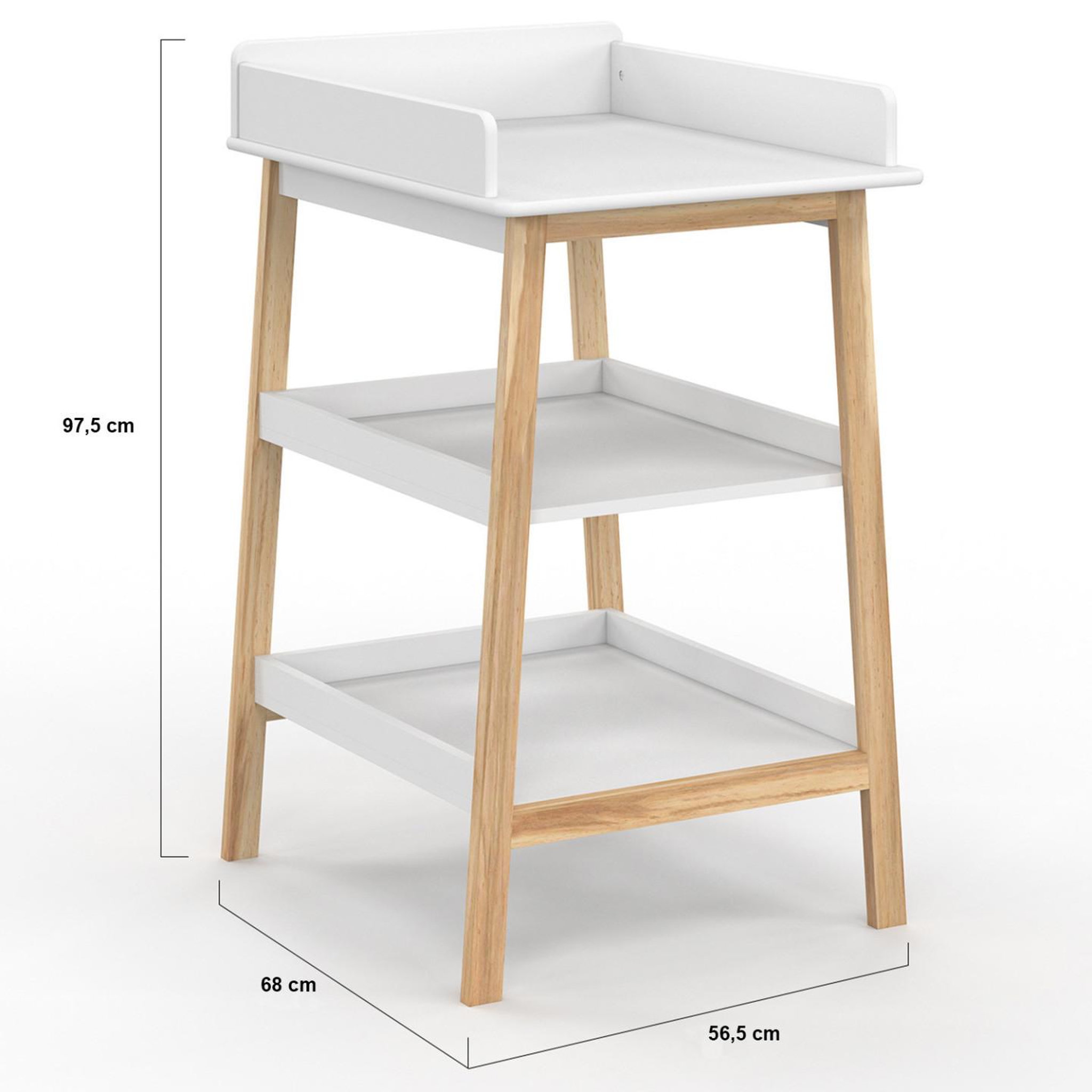 Voir la diapositive 4 : ID MARKET Table à langer mahe avec 2 étagères façon hêtre et blanc