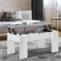 Voir la diapositive 2 : ID MARKET Table basse plateau relevable rectangulaire TARA bois blanc et effet béton