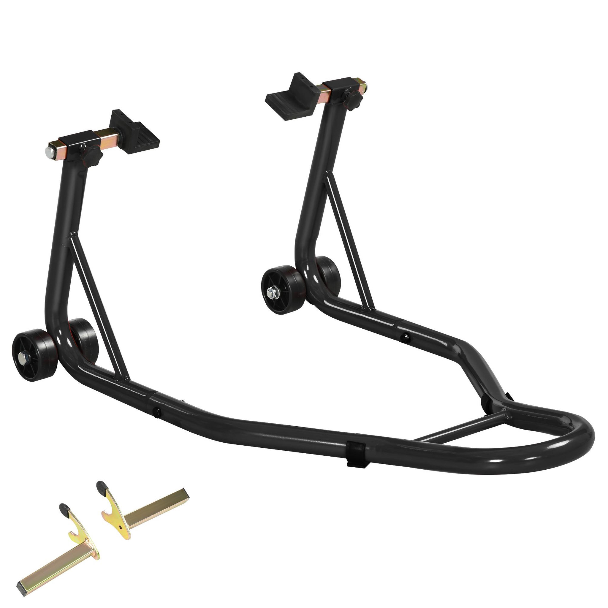 HOMCOM Support béquille de moto arrière support de roue lève moto arrière sur roulettes avec bobine de bras oscillant U + L, noir