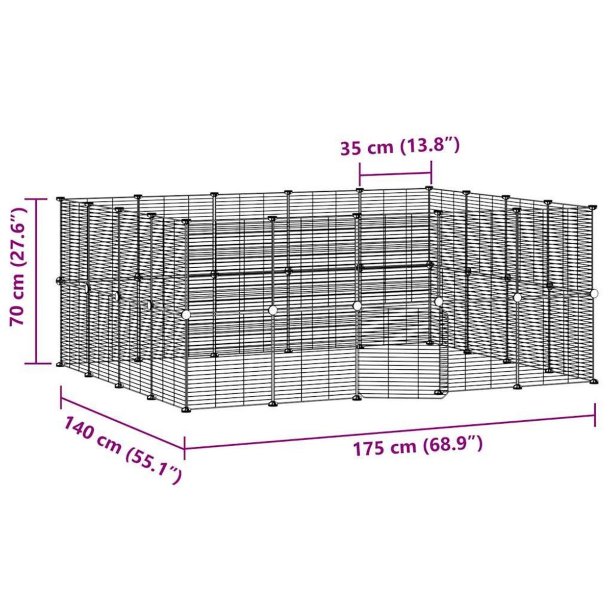 VIDAXL Cage animaux de compagnie a 36 panneaux et porte Noir 35x35 cm