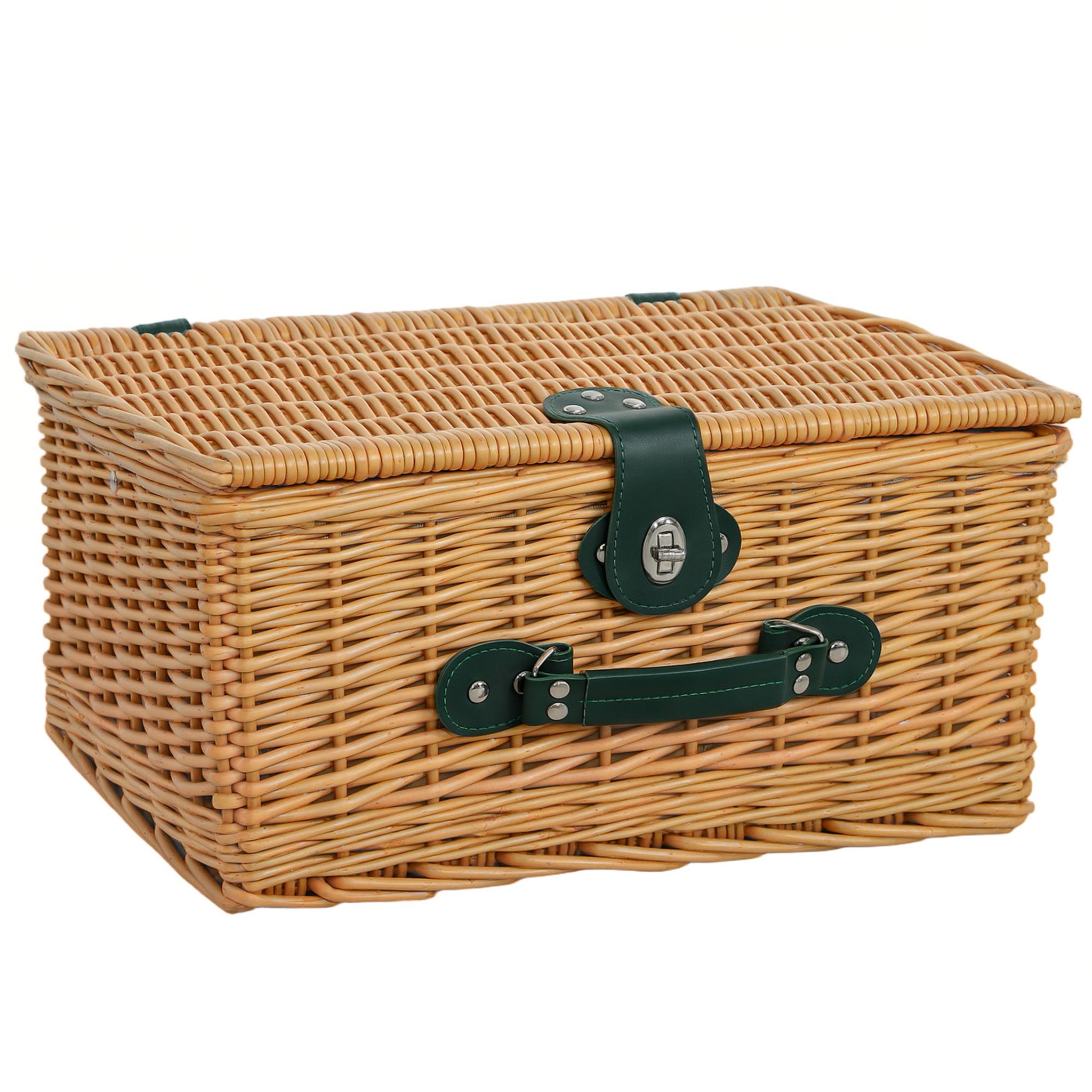 Voir la diapositive 5 : OUTSUNNY Panier de pique-nique en osier ensemble panier pique-nique 2 personnes avec compartiment isotherme et accessoires