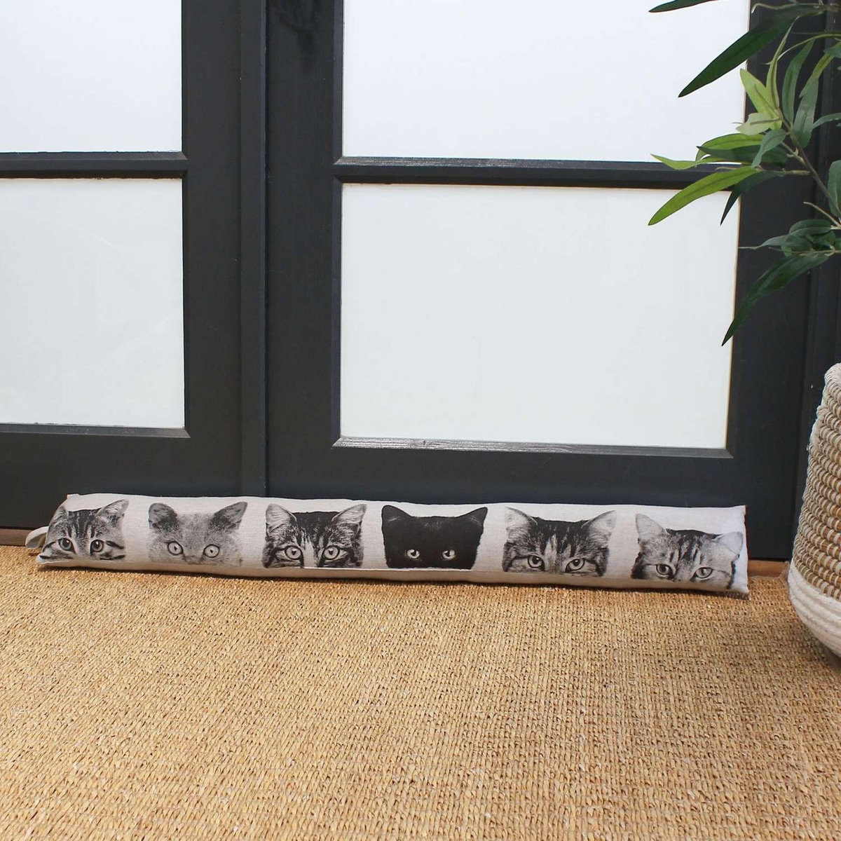 TOILINUX Boudin de porte imprimé chats - 90 x 15 cm - Noir et blanc