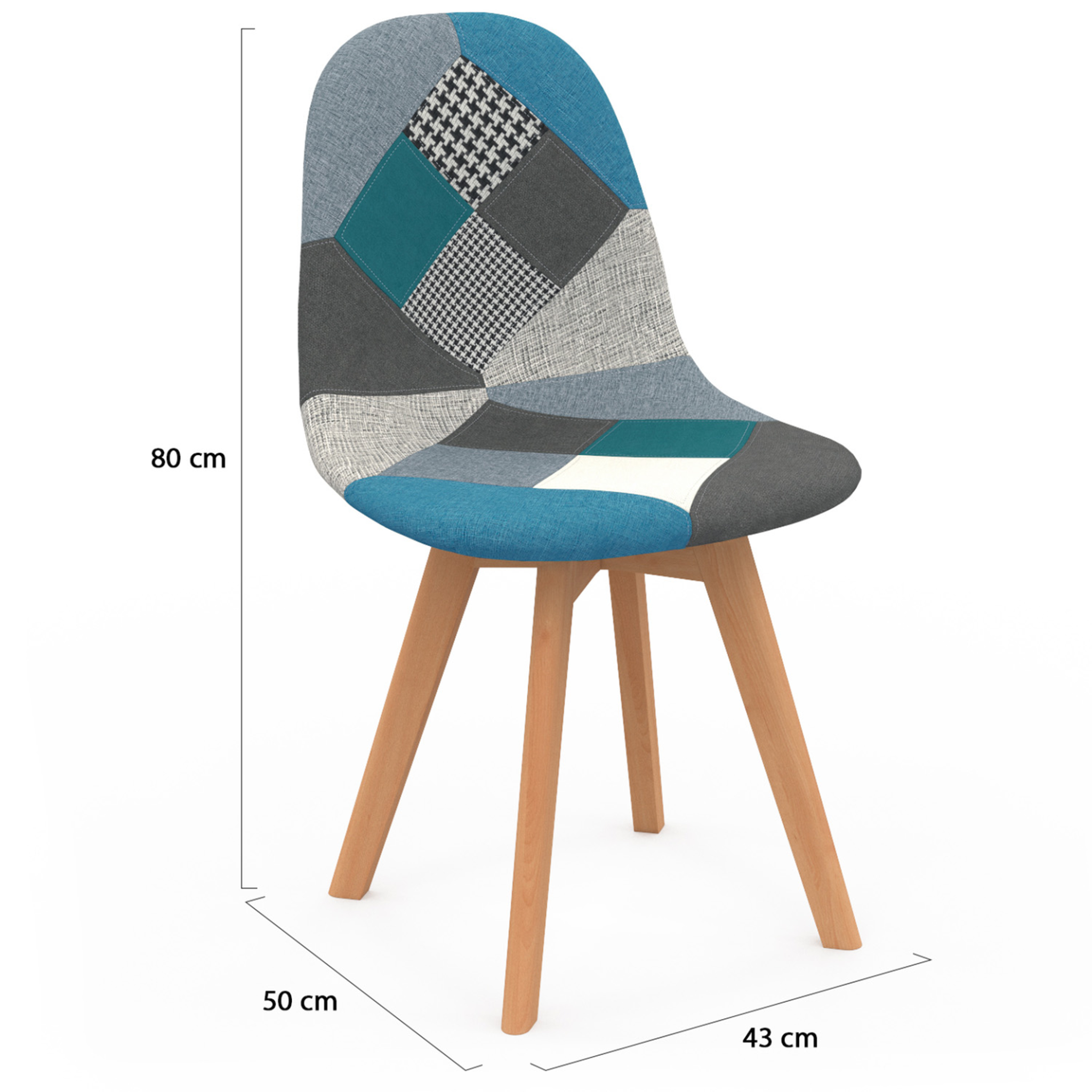Voir la diapositive 5 : ID MARKET Lot de 2 chaises scandinaves sara motifs patchworks bleus